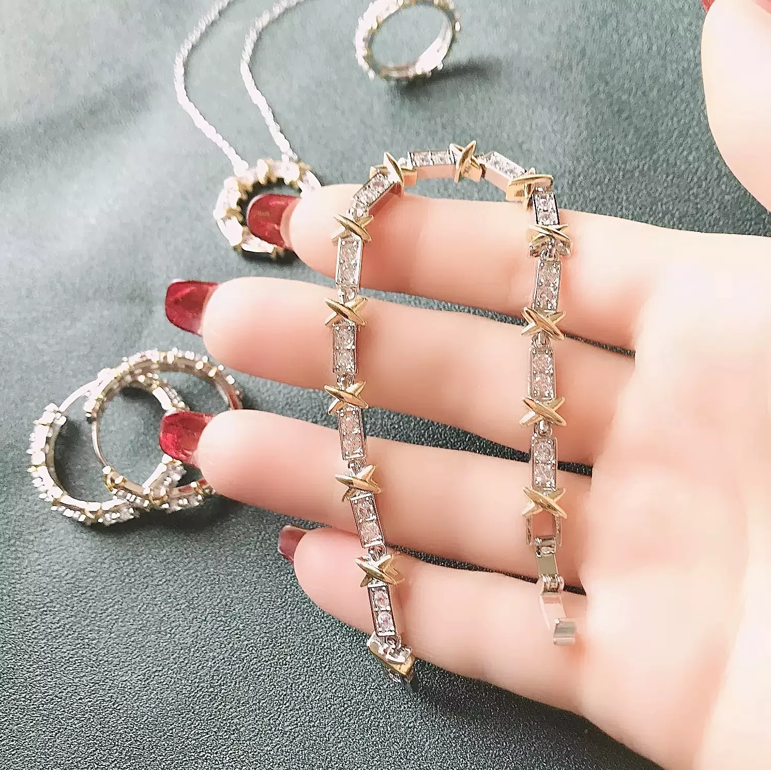XO Double tone zircon bracelet  5
