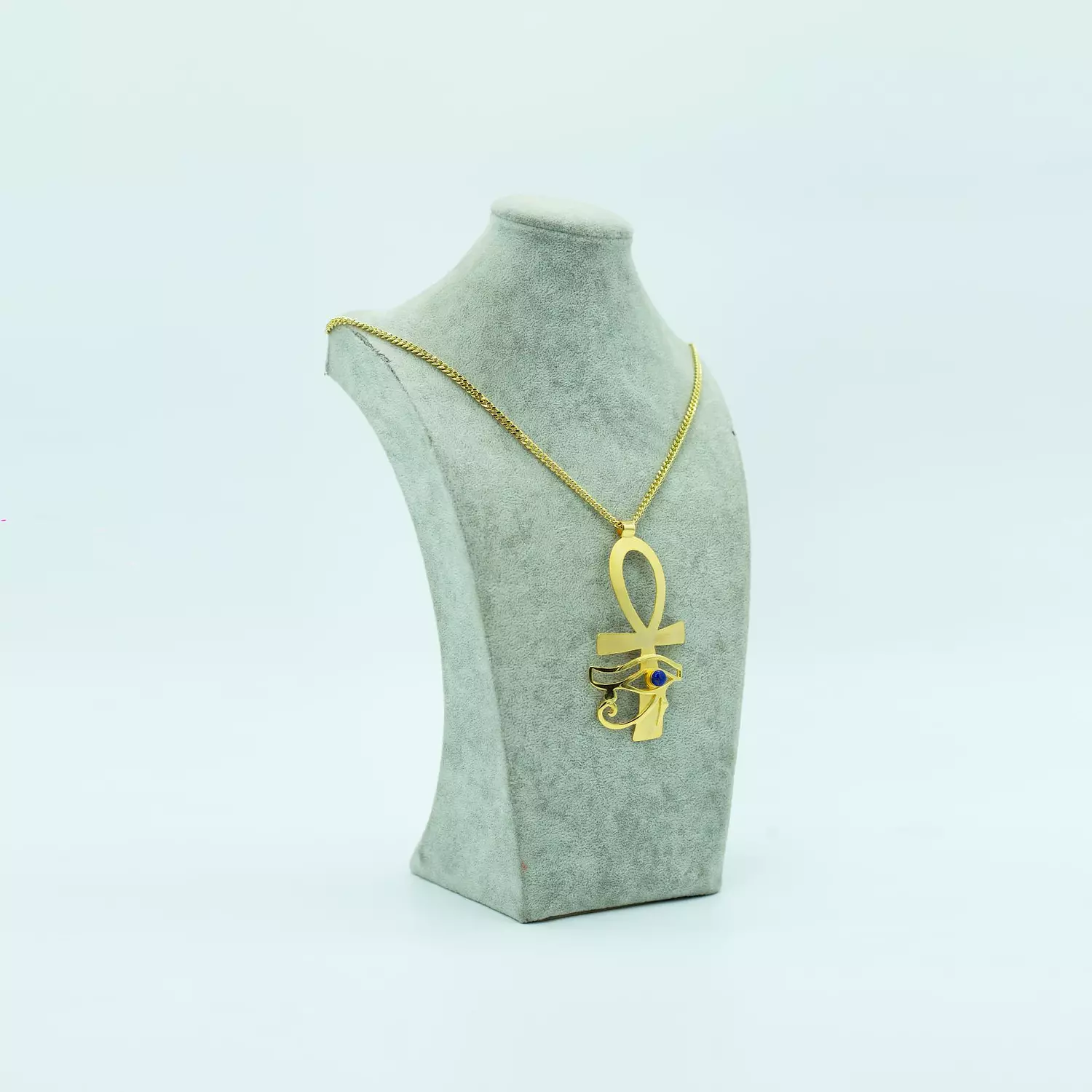 Two-layer copper chain, gold-plated, shiny and matte with a natural stone - 60 cm - Ancient Egyptian 2