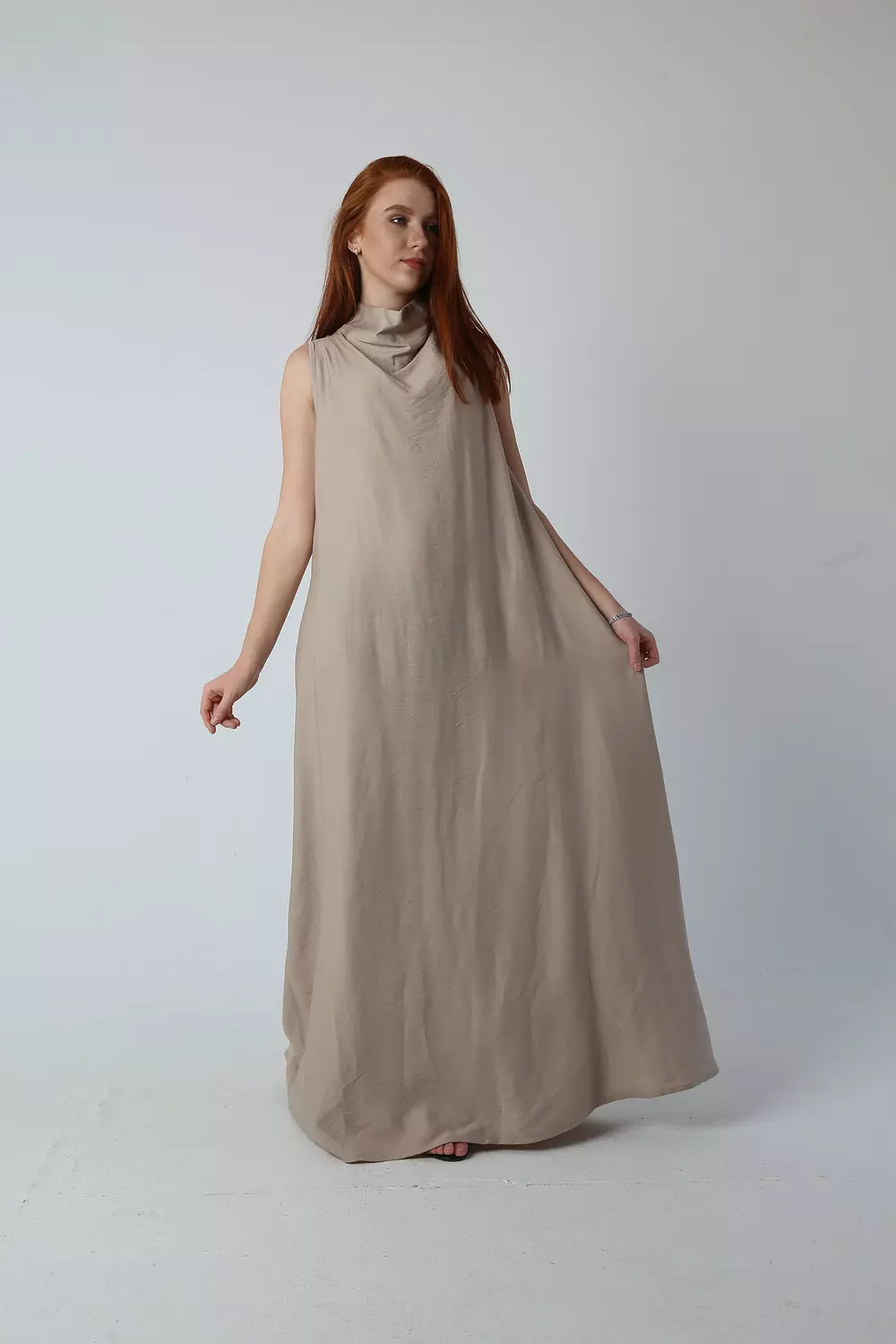 Ruched Maxi Dress - Beige 2