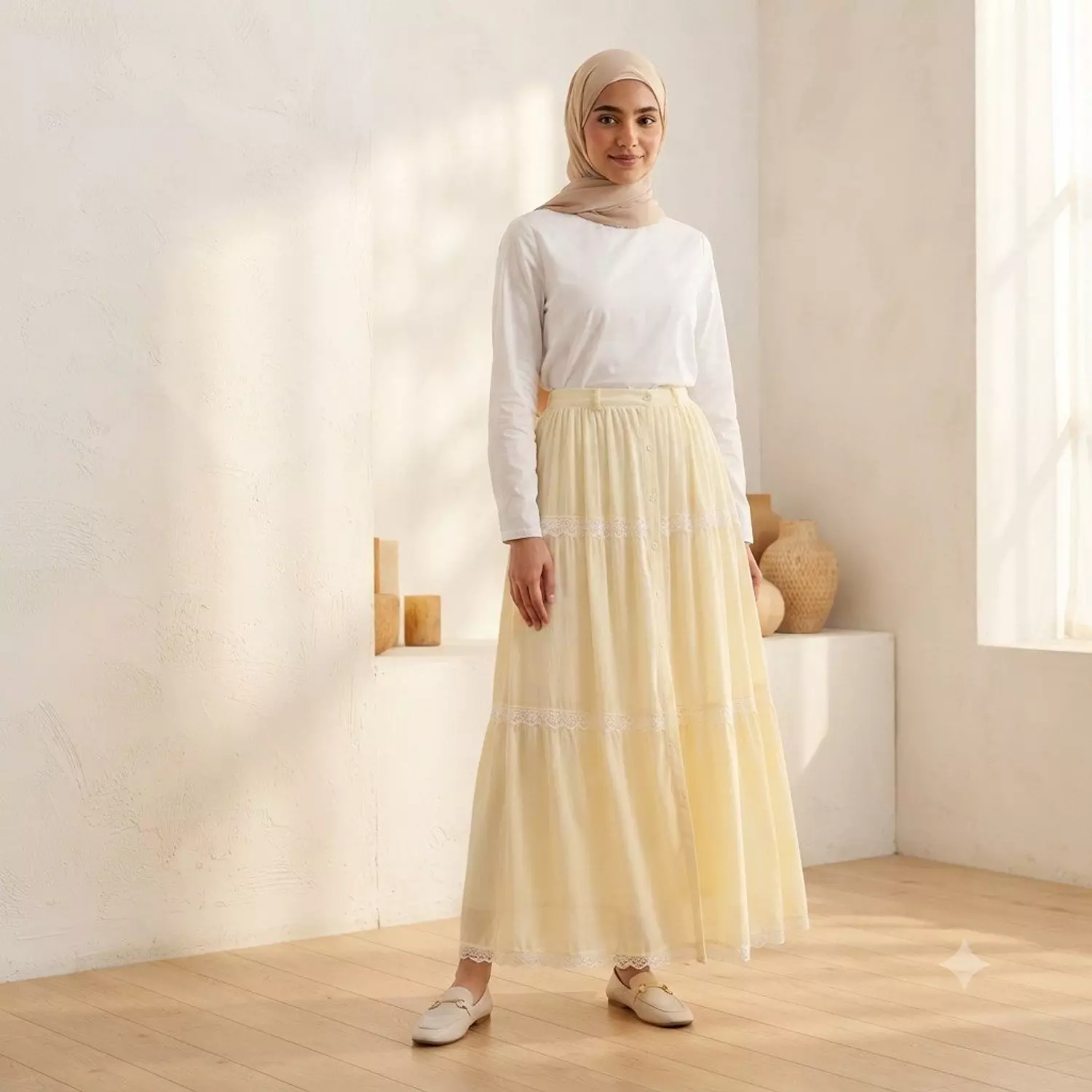 Lace Trim Button Maxi Skirt 1