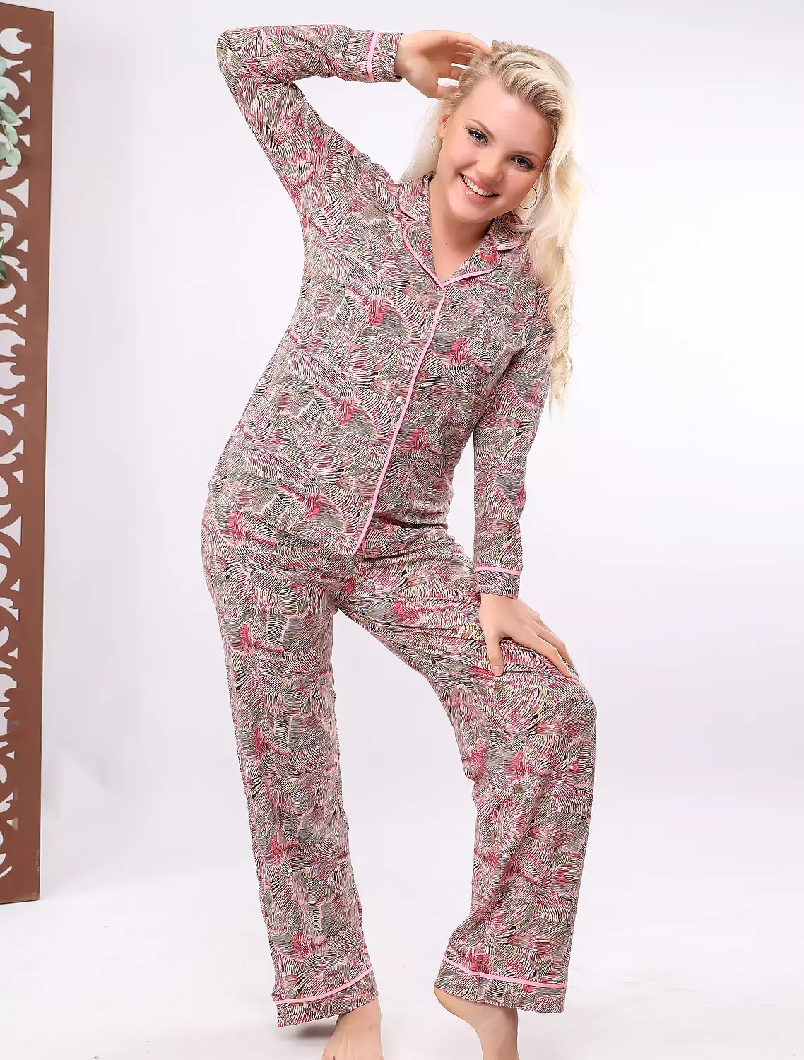 V608 Tropical Whispers Buttoned Long Sleeves Pajama Set 2