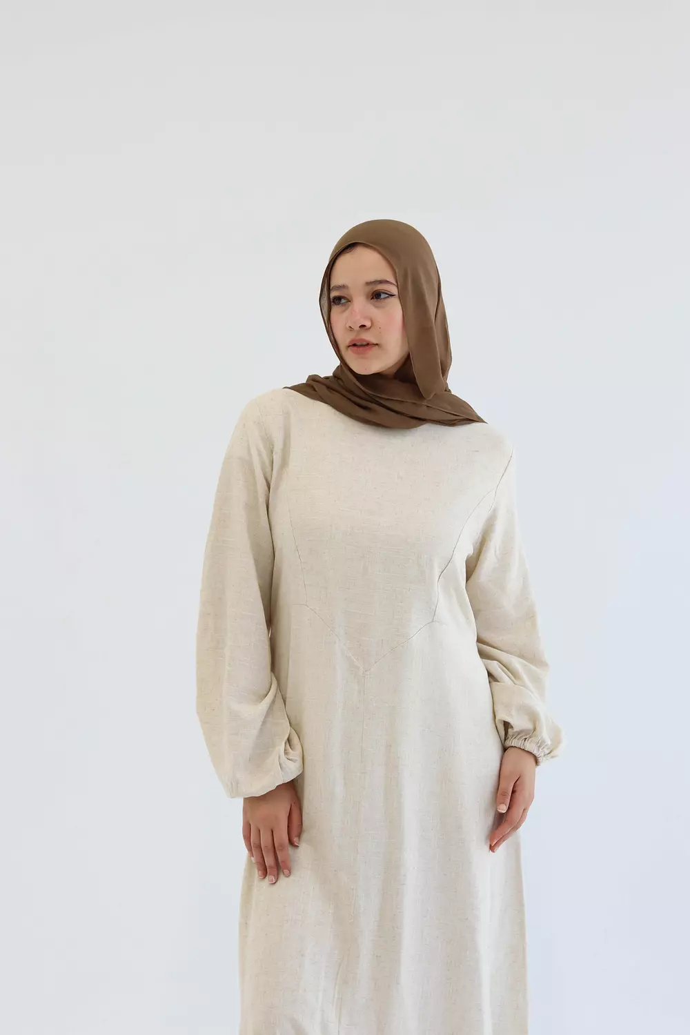 Beige Pure Linen Dress  7