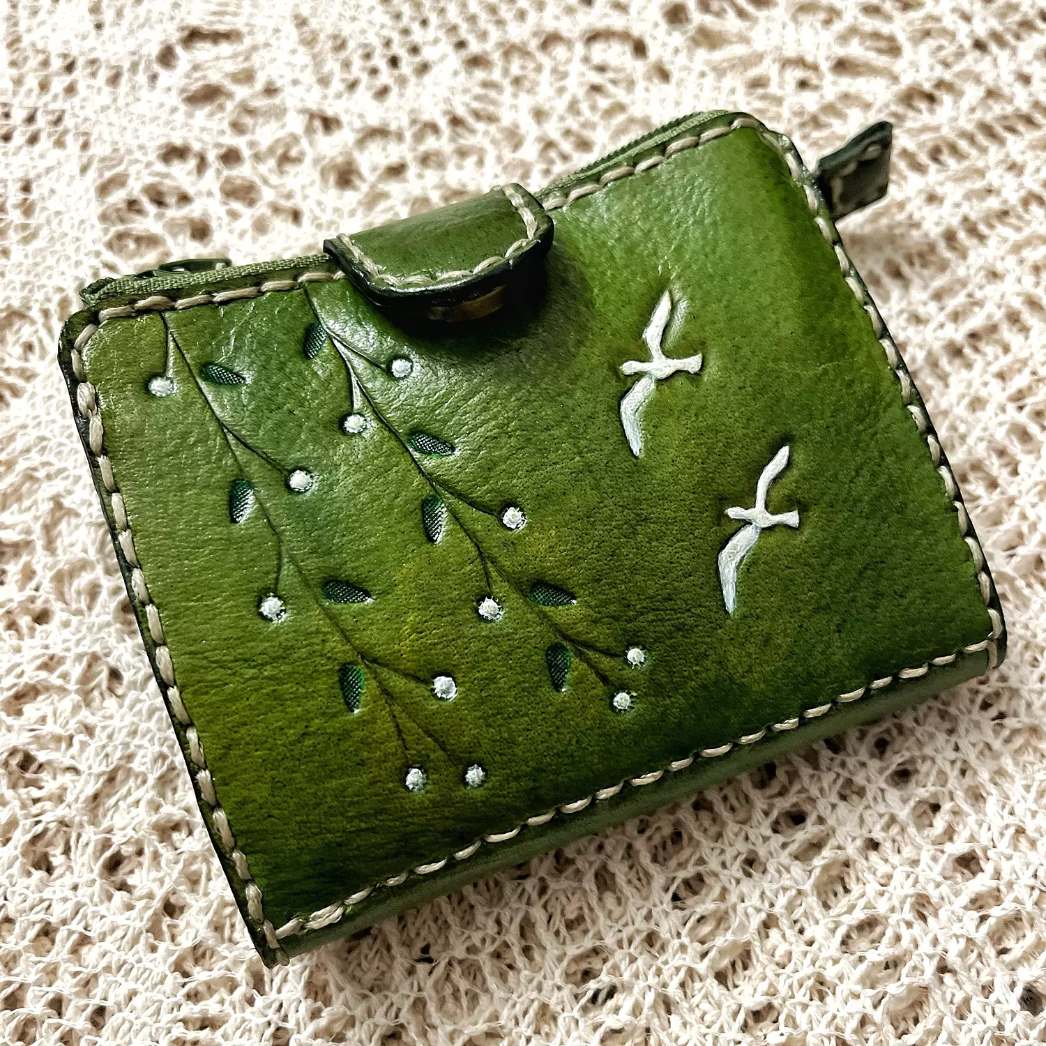 Birds & branches tooled leather wallet -flap closure 12