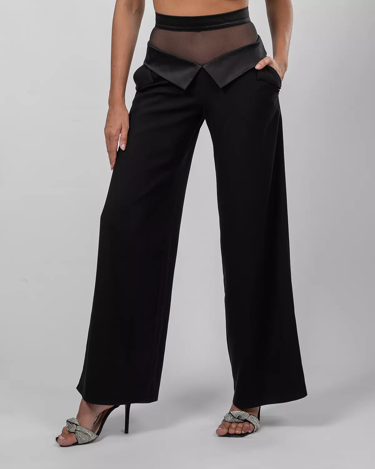 Black Stain Wide-Leg Trousers image