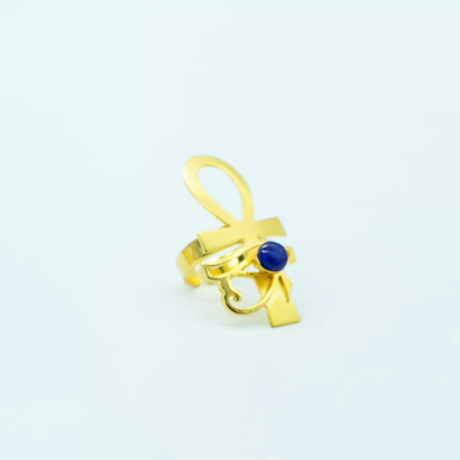Two-layer copper ring, gold-plated, shiny and smooth, with a natural stone - free size - Eye of Horus 2