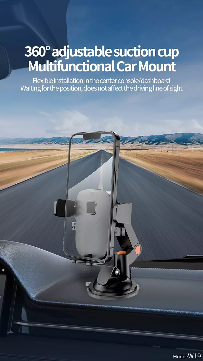 Car Phone Holder - 360° Rotating - Strong Suction Cup - Sendem W19 3
