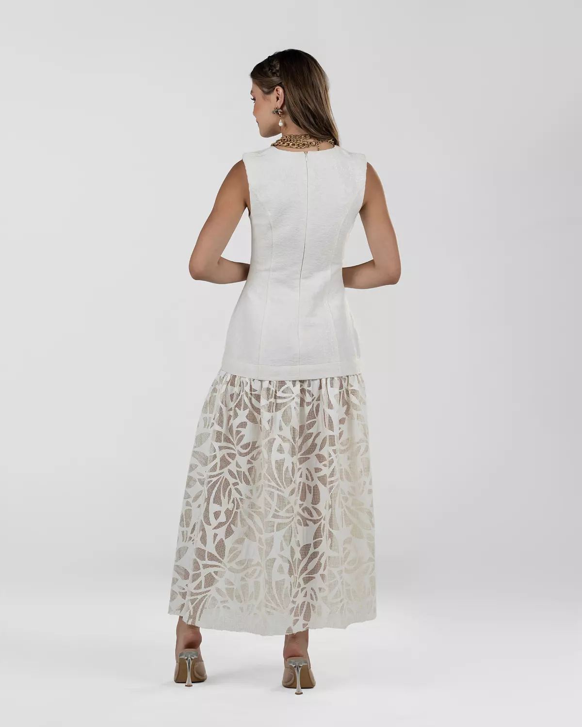 Refined White Brocade Maxi Dress hover image