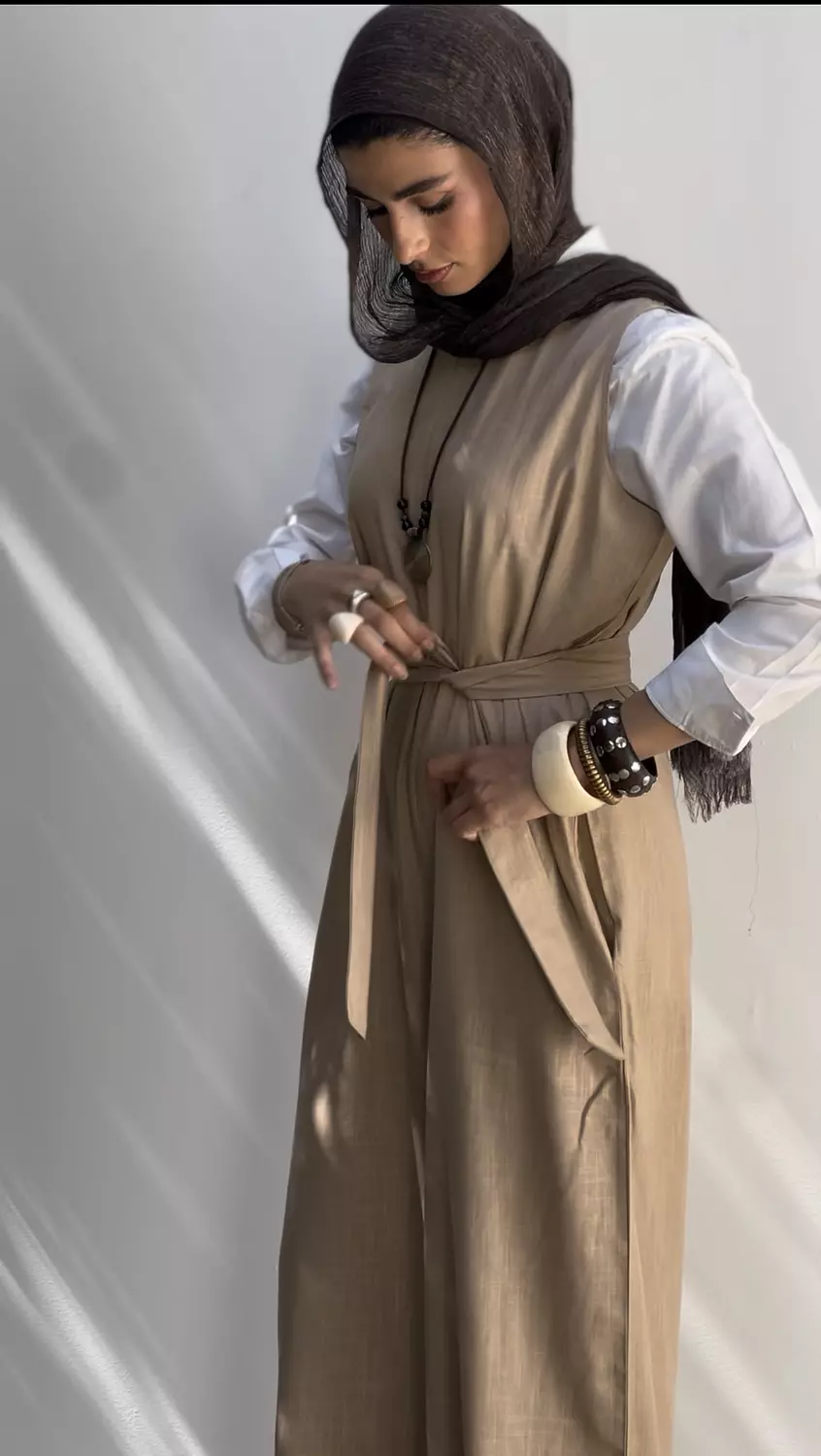 Linen Jumpsuit in Beige 1