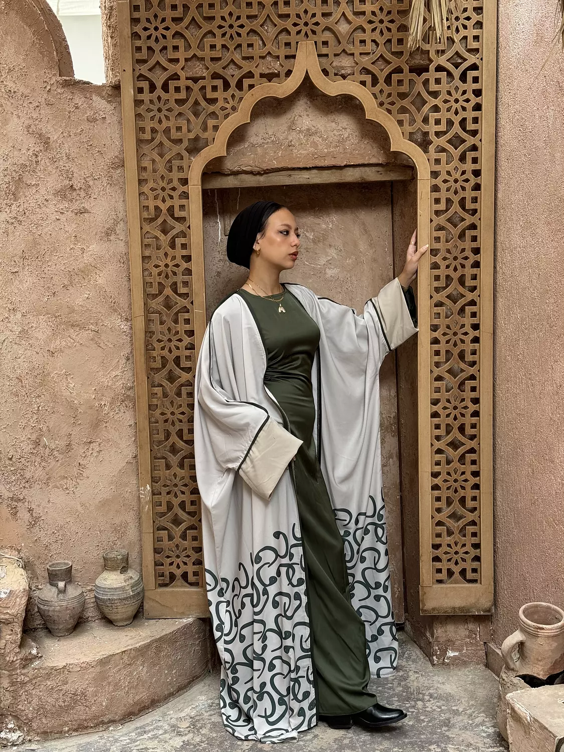 Green Arabic Letters Kaftan 5