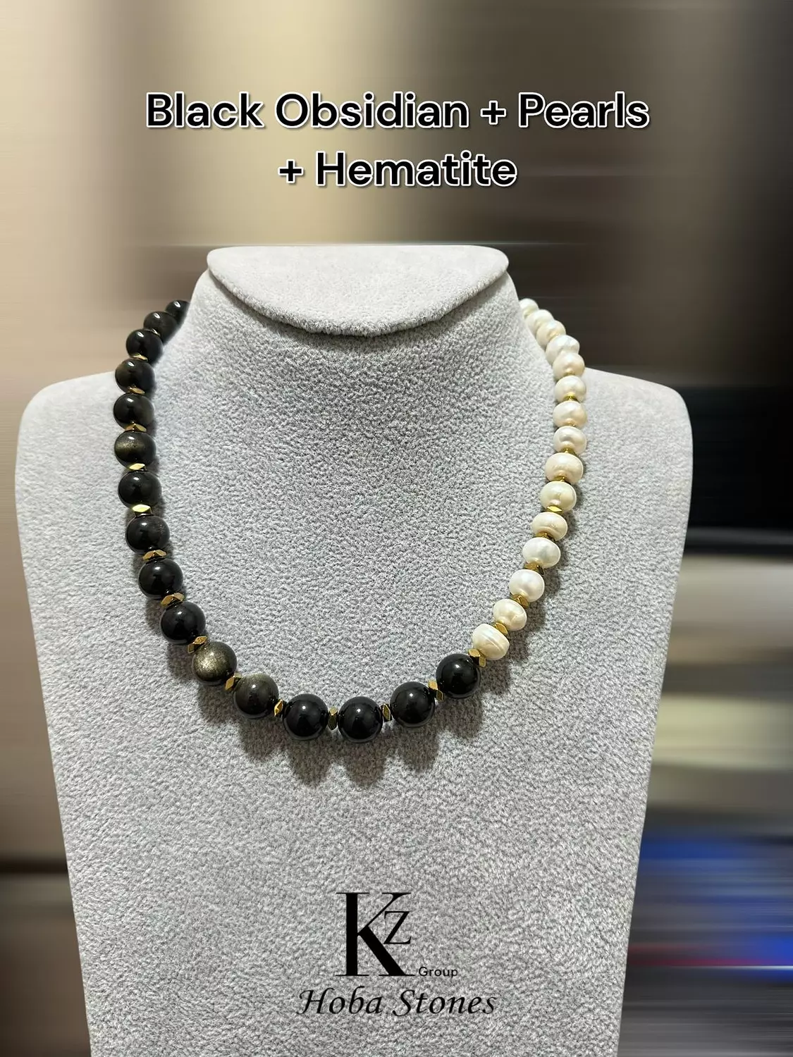 Necklace Black Obsidian with Pearl 3