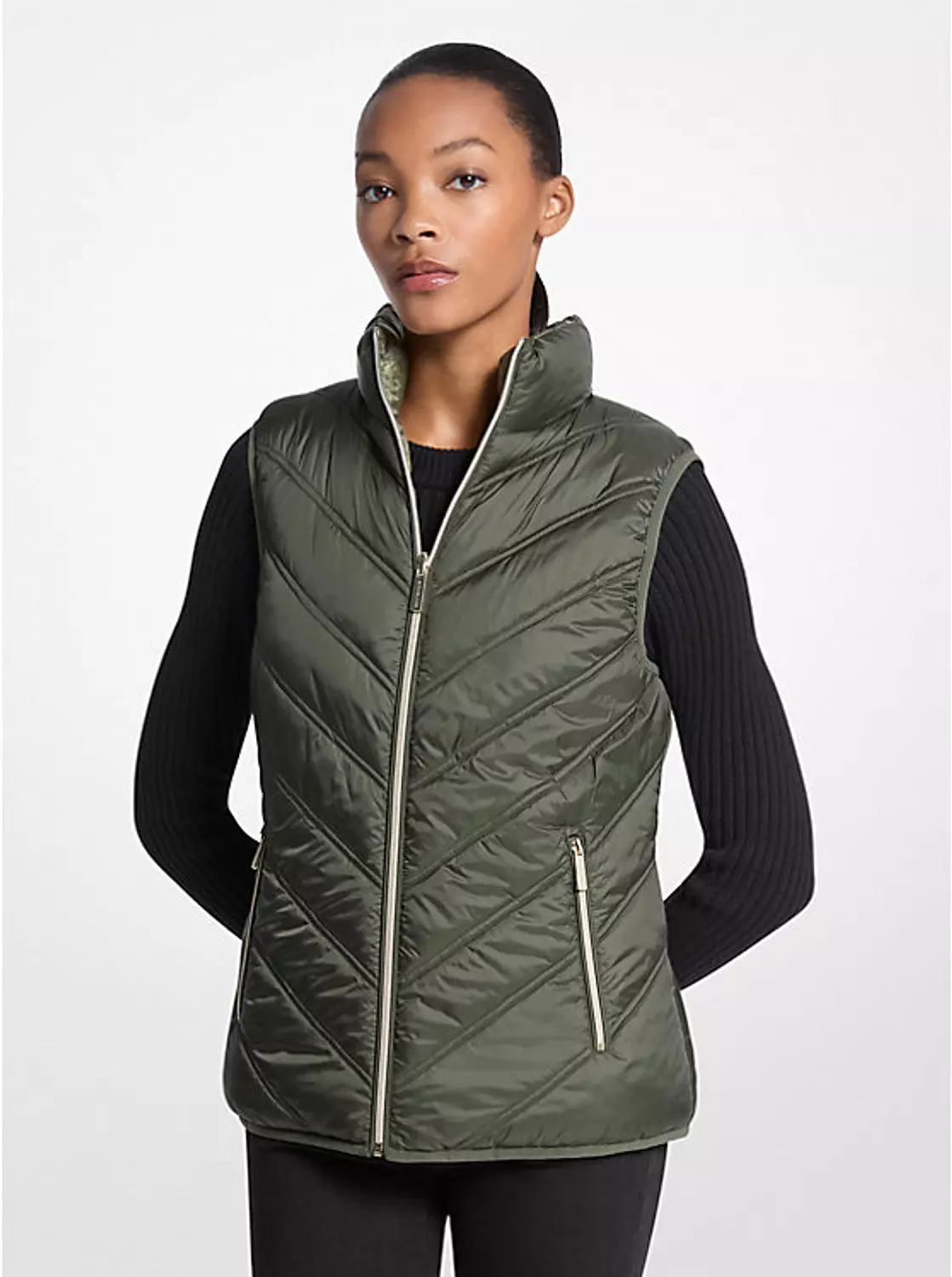  Chevron Quilted Logo Print and Nylon Packable Vest 3