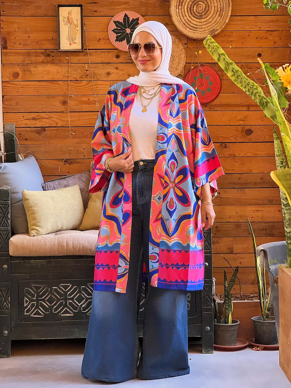 Flower kimono - Blue and Fuchsia  image