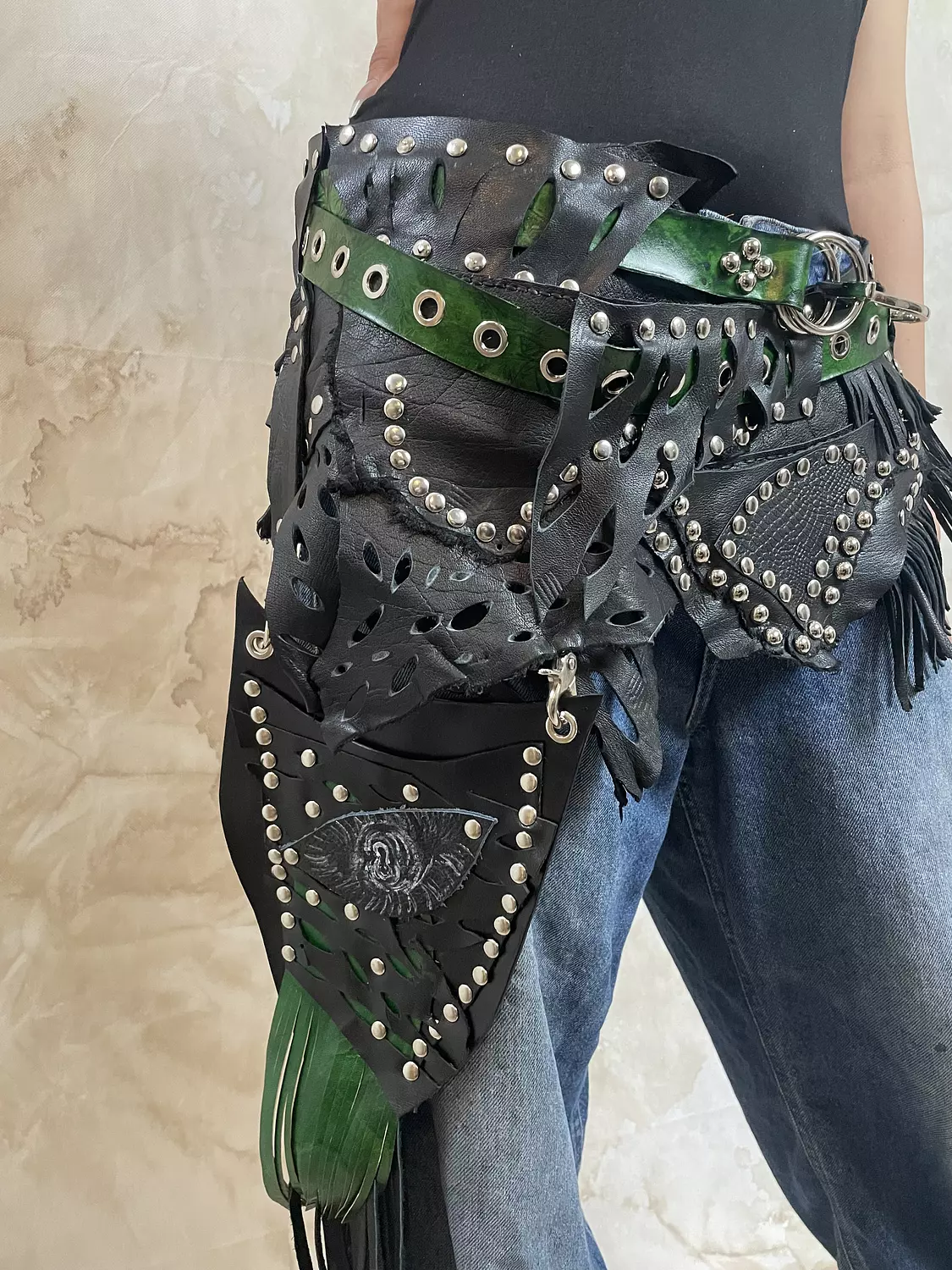 Black Genuine Leather Statement Belt 10