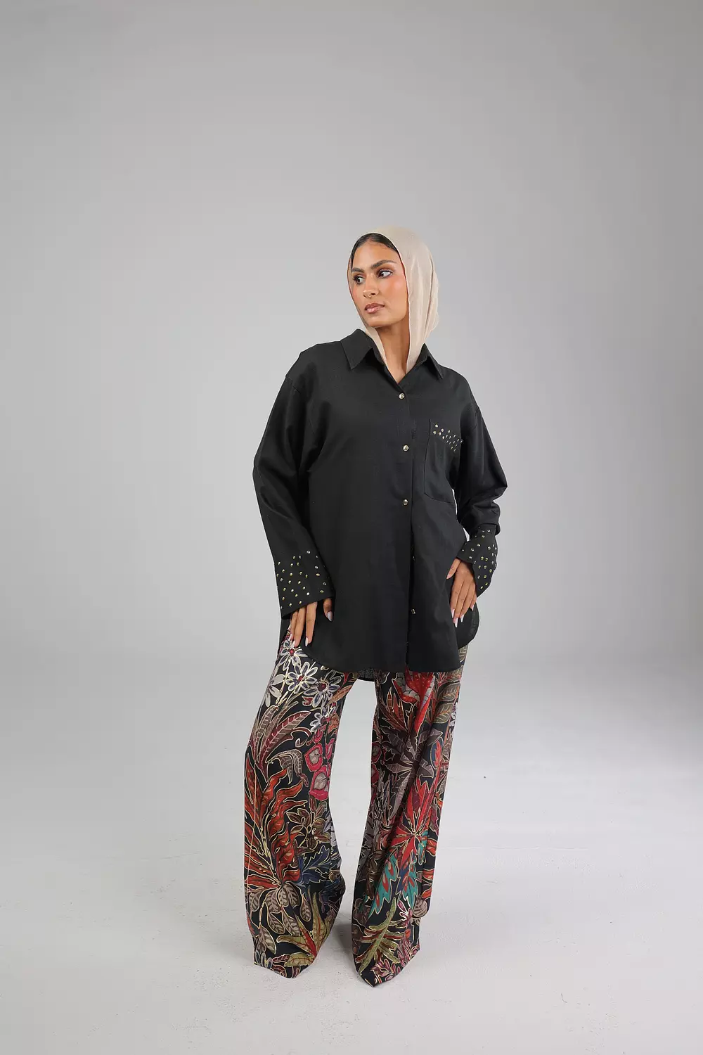 Black Studded linen shirt 2