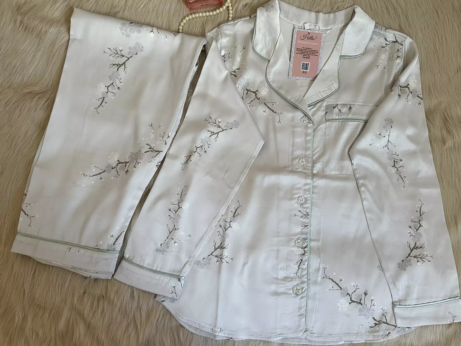 Snow blossom Turkish Pure Silk Pjs 2