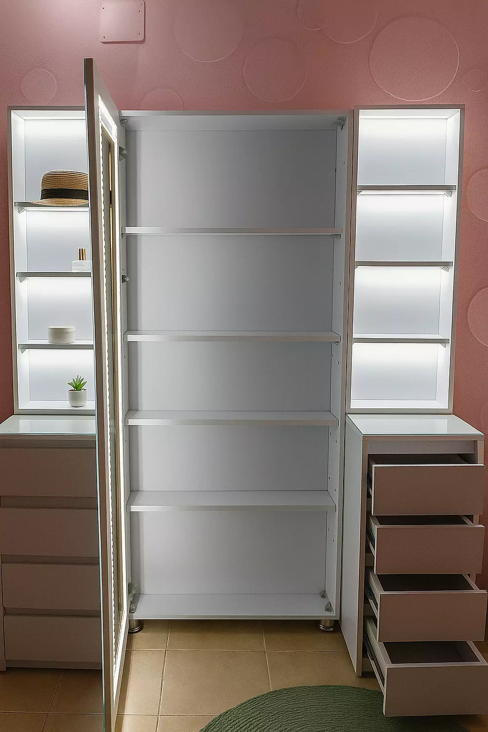 Mirror and shelves with drawers  2