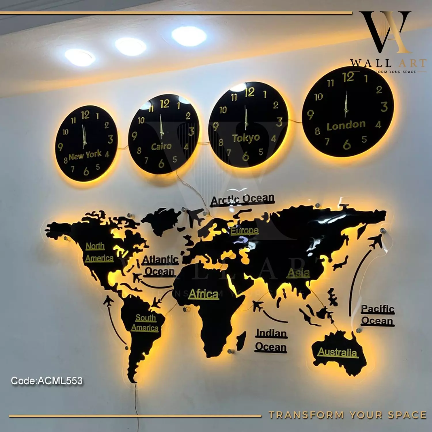 ACML553-Lighted Acrylic Mirror World Map   4