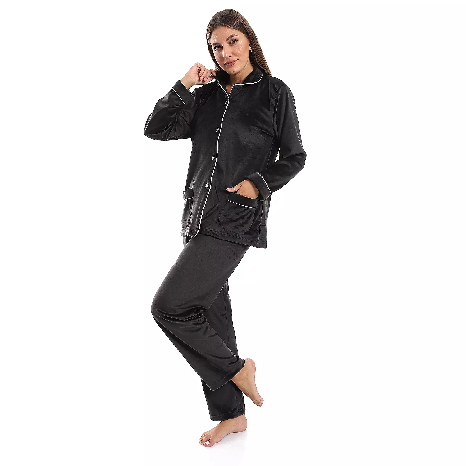 Women Classic Fleece PJ -Black-2505 2