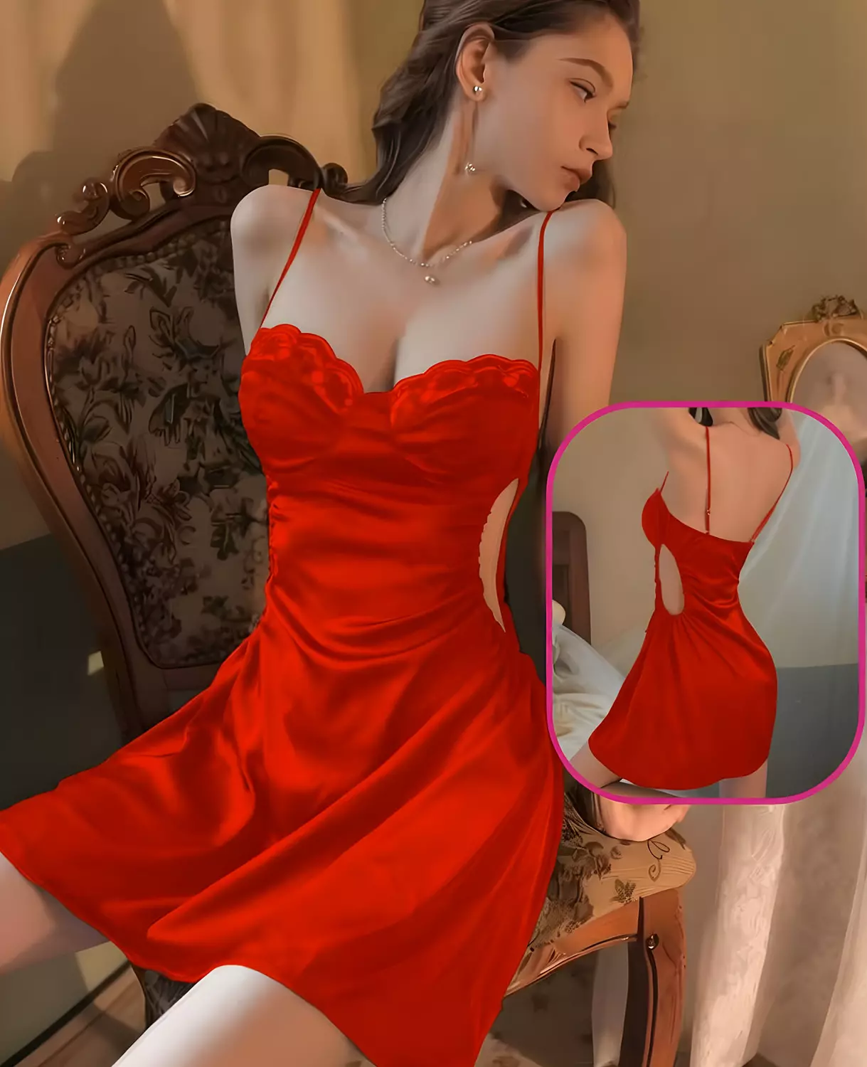 Lace Cup Satin Mini Slip Dress hover image