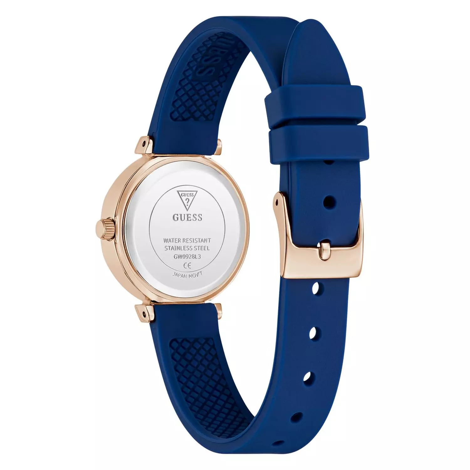 GUESS MINI RUMOUR Ladies Blue Rose Gold Tone Analog Watch Blue Silicone Smooth Strap 2