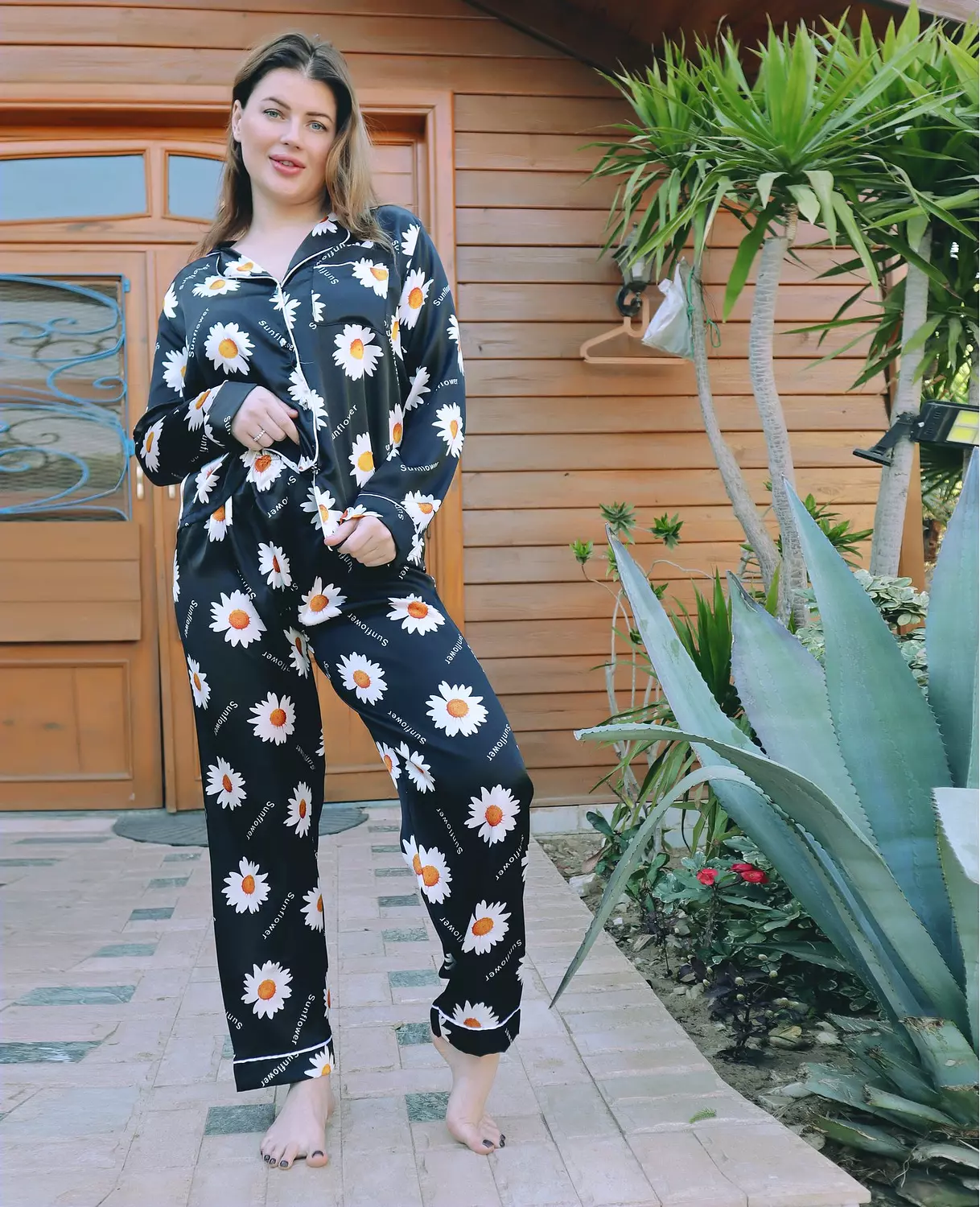 Sunflower Print Satin Pajama 3