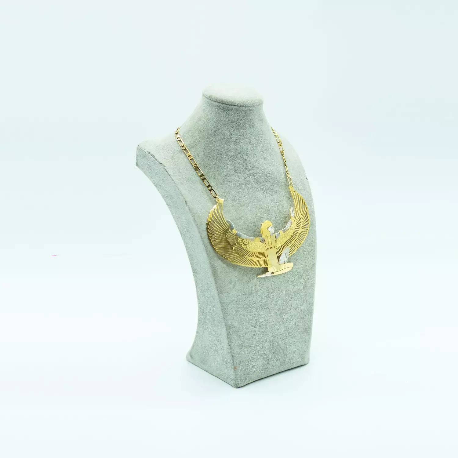 Very fine hand-carved copper chain, gold and platinum plated - 60 cm - Winged Queen Isis 6