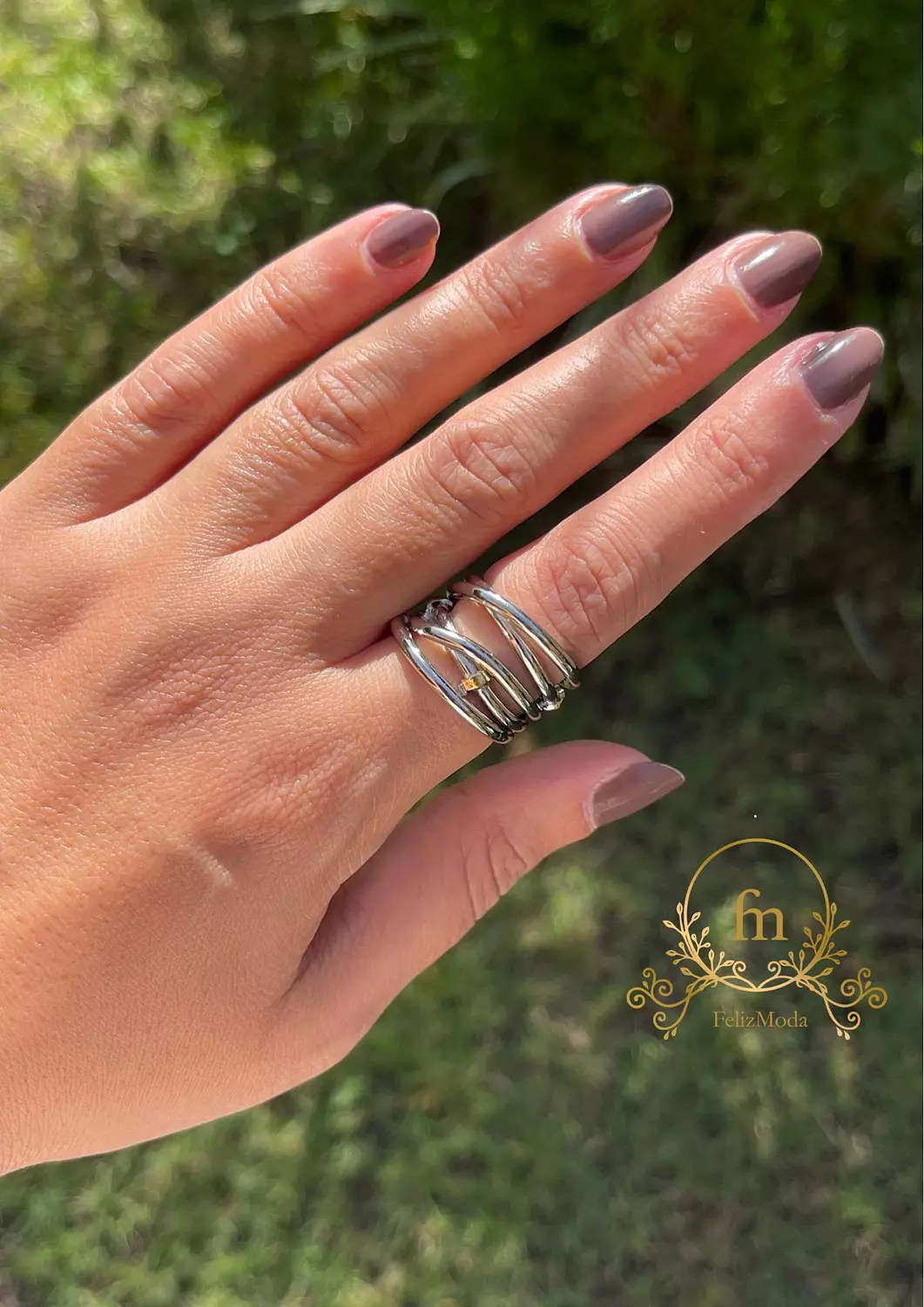 Multiple layers silver ring with gold beads medium size image