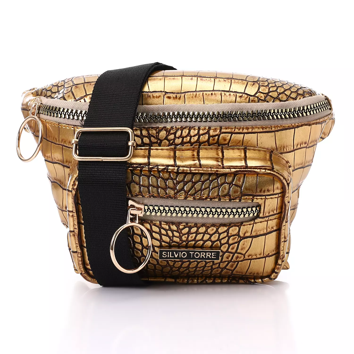 Shiny Snake Leather Super Waist Bag-Gold image