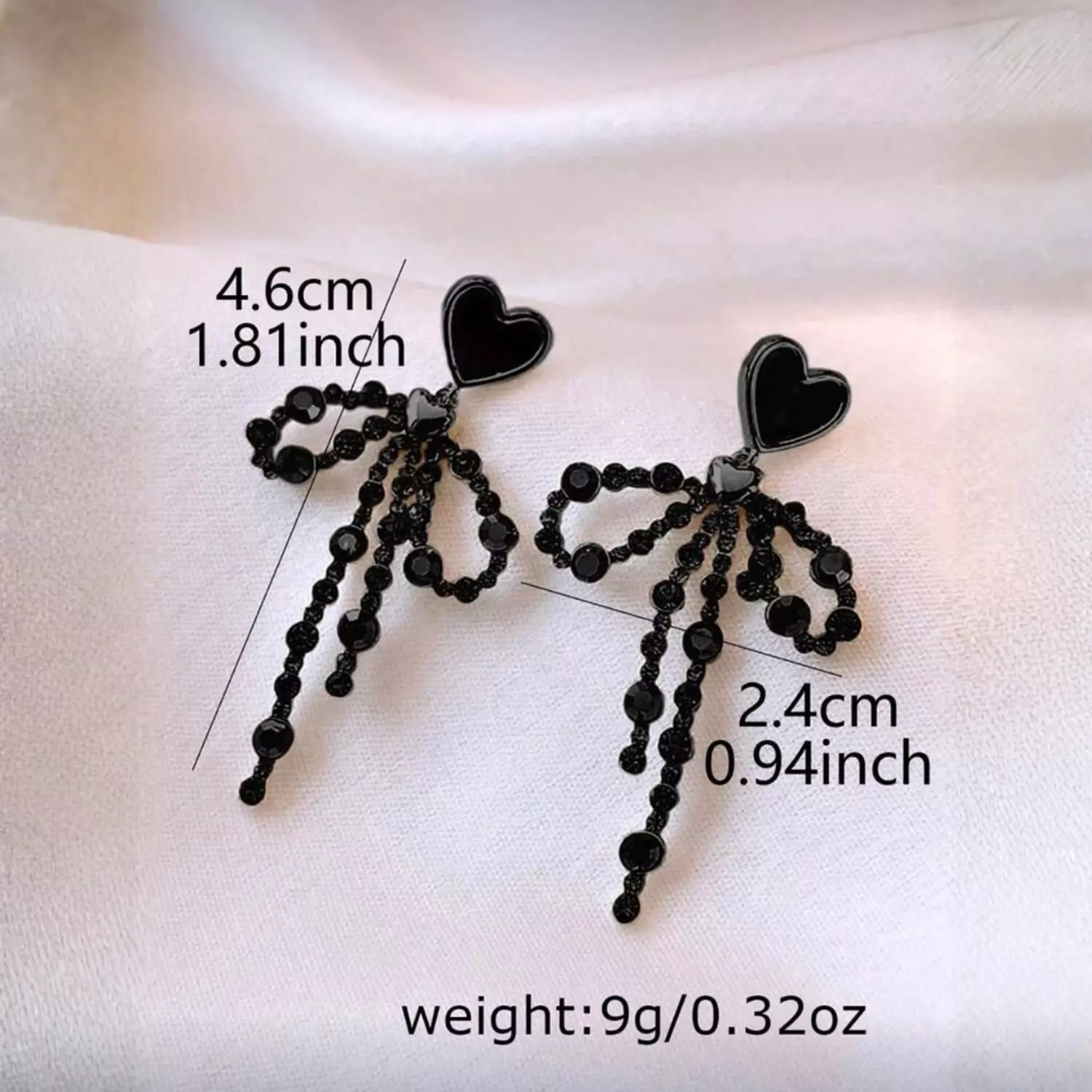 Tassel Heart & Bow Rhinestone Earrings 1