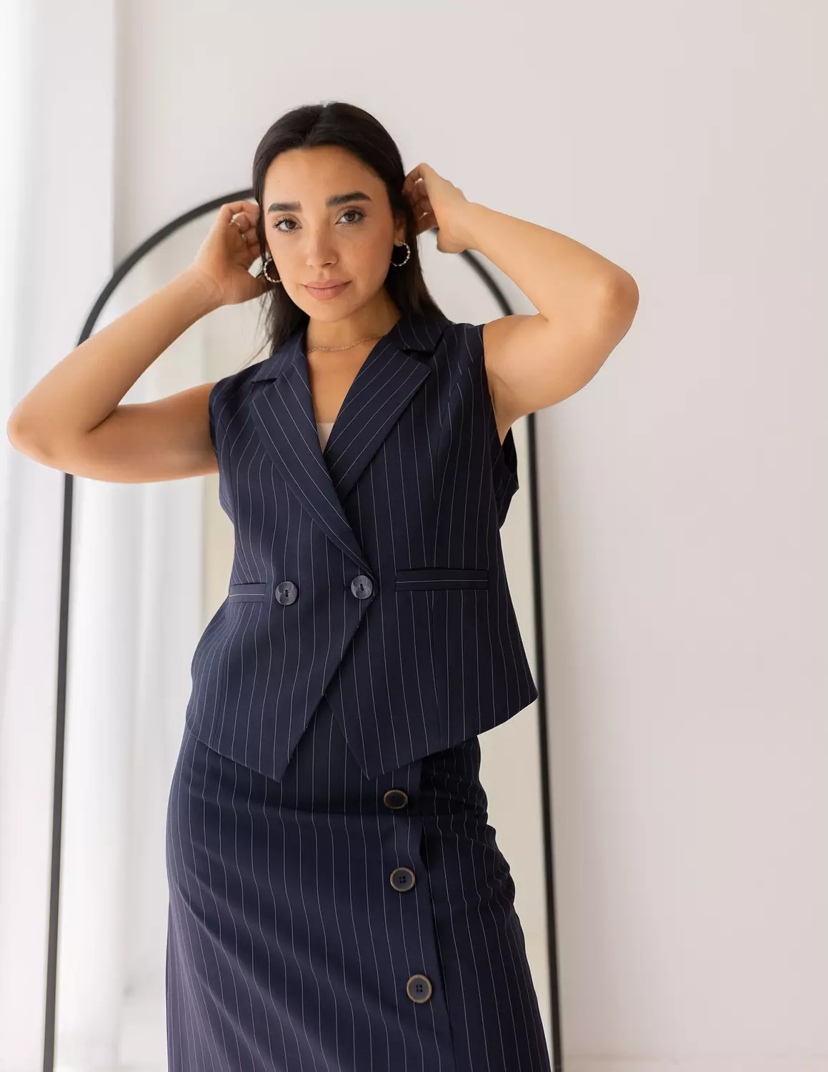 Striped Navy double breasted cropped vest  image