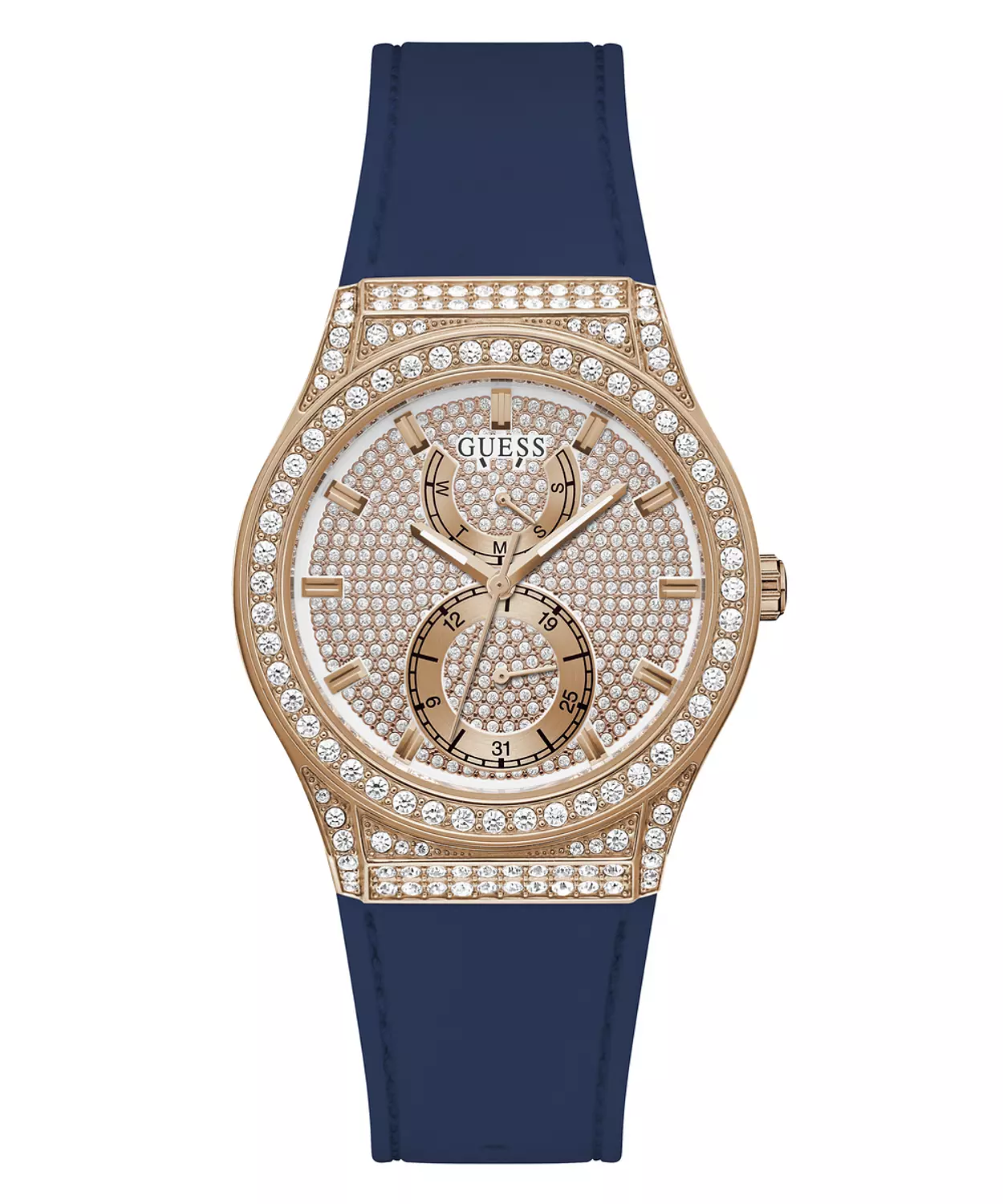 GUESS GW0439L4 ANALOG WATCH For Women Round Shape Blue Silicone Smooth Strap