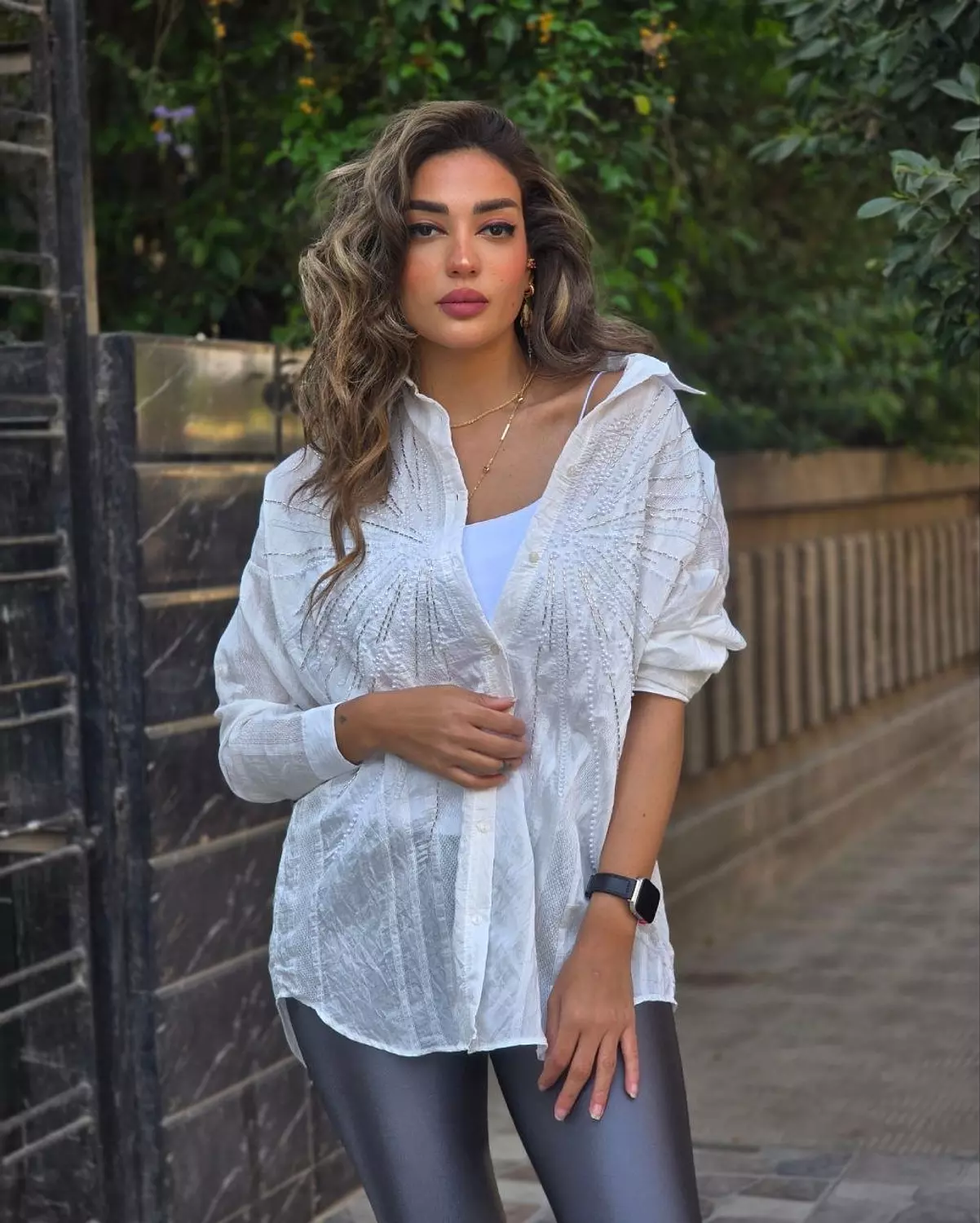 White pearl embroidered linen shirt hover image