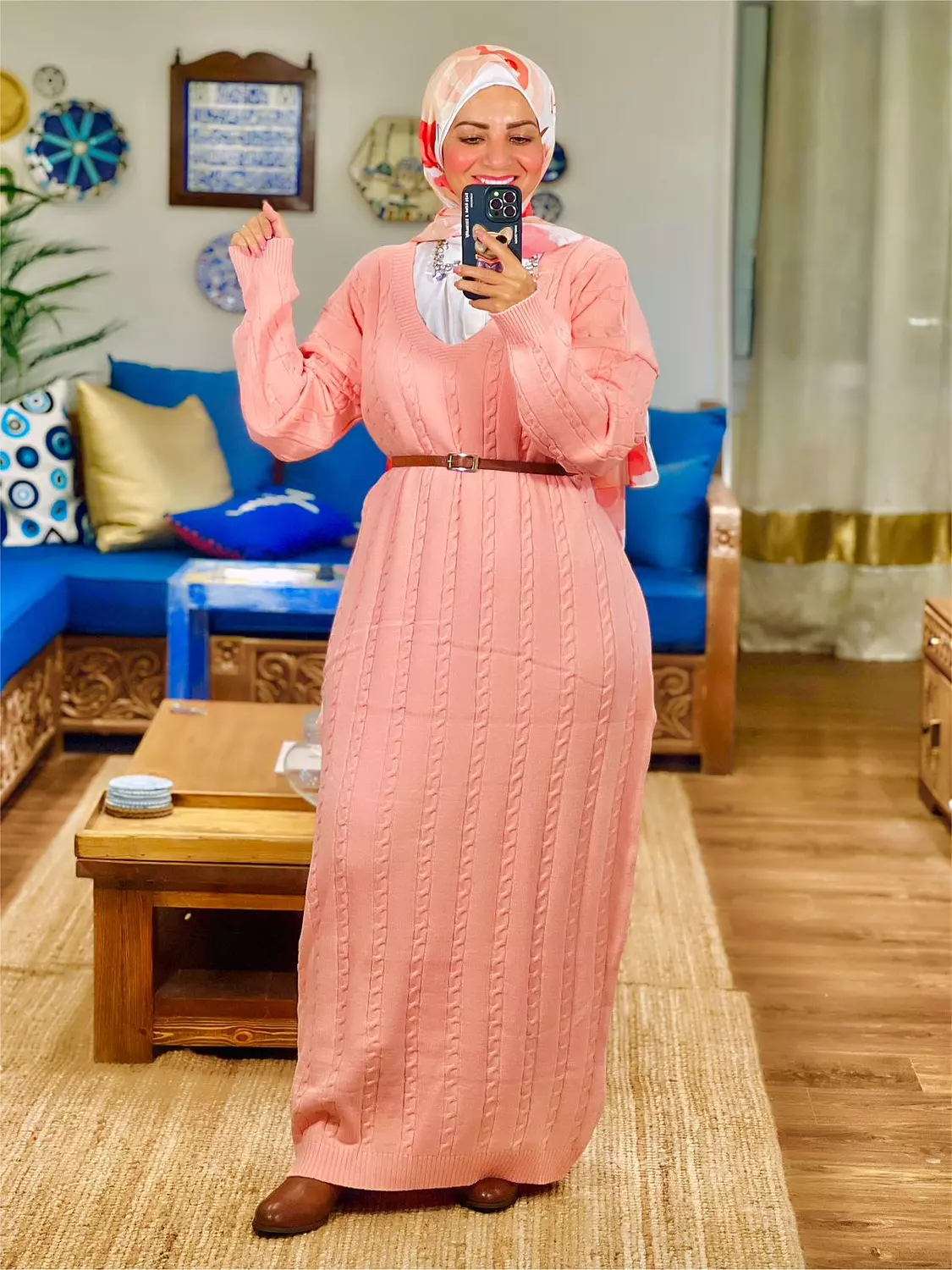 Oversized Knitted V-neck Dress - Cimon 1