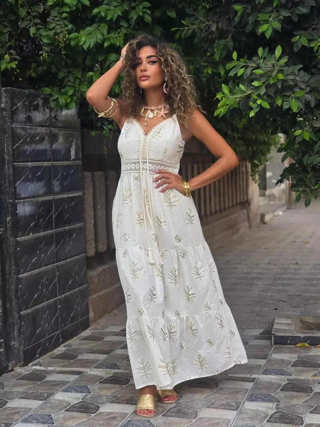 Créme embroidered dress  image