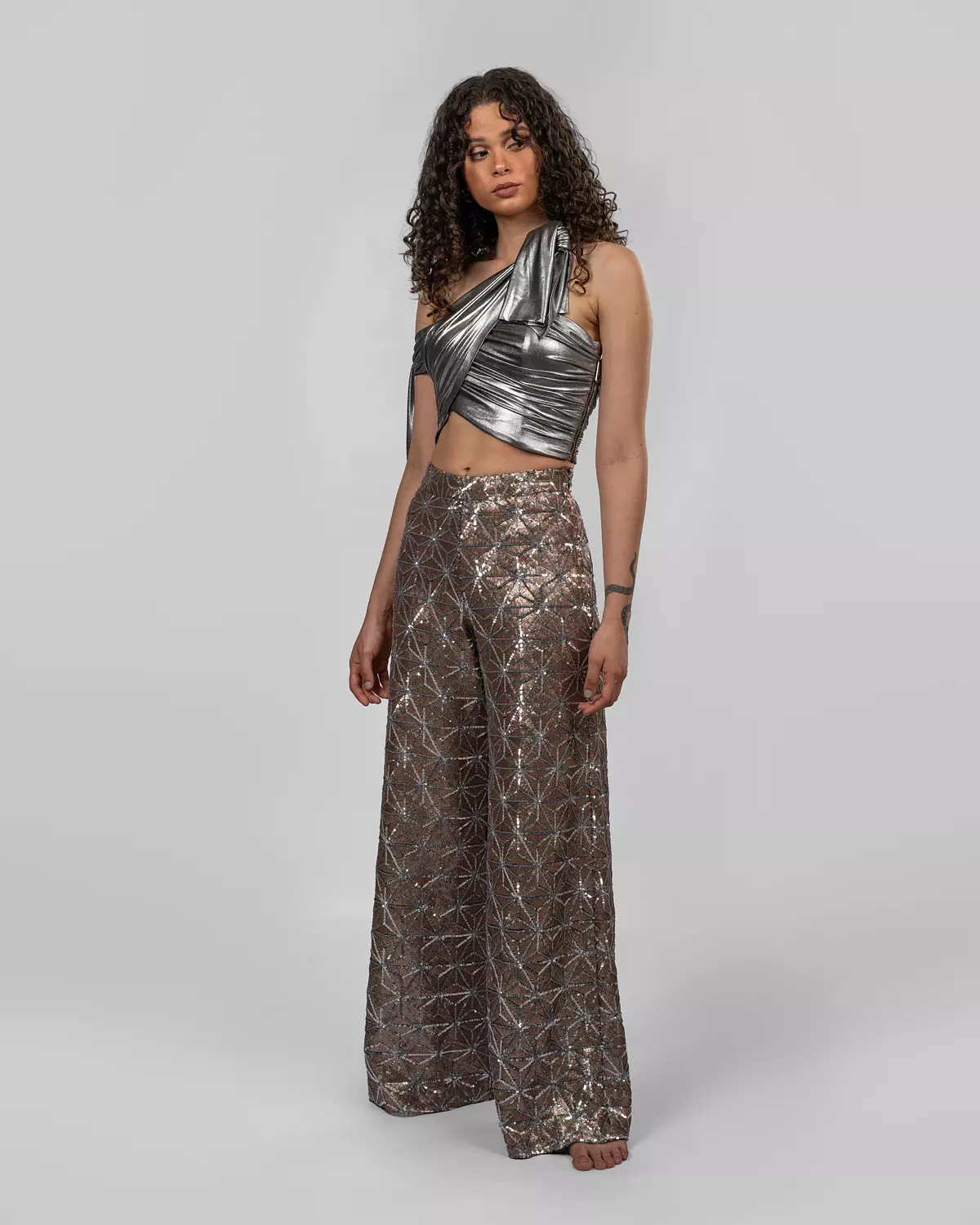 Rose Gold & Silver Geometric Trousers hover image