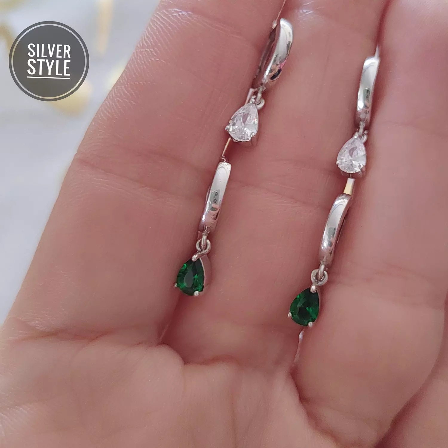 Green & white stones Earrings  1