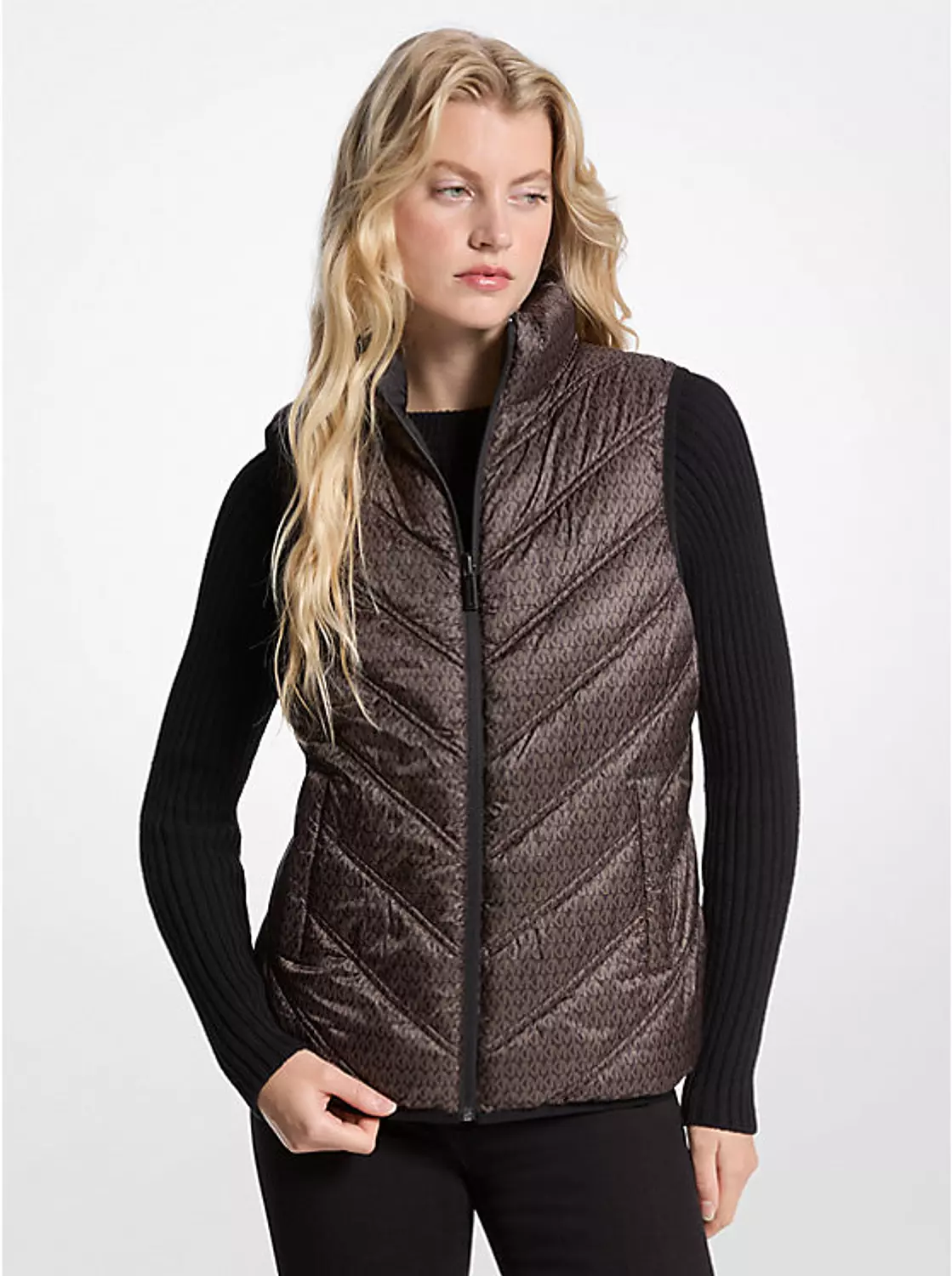  Chevron Quilted Logo Print and Nylon Packable Vest 6