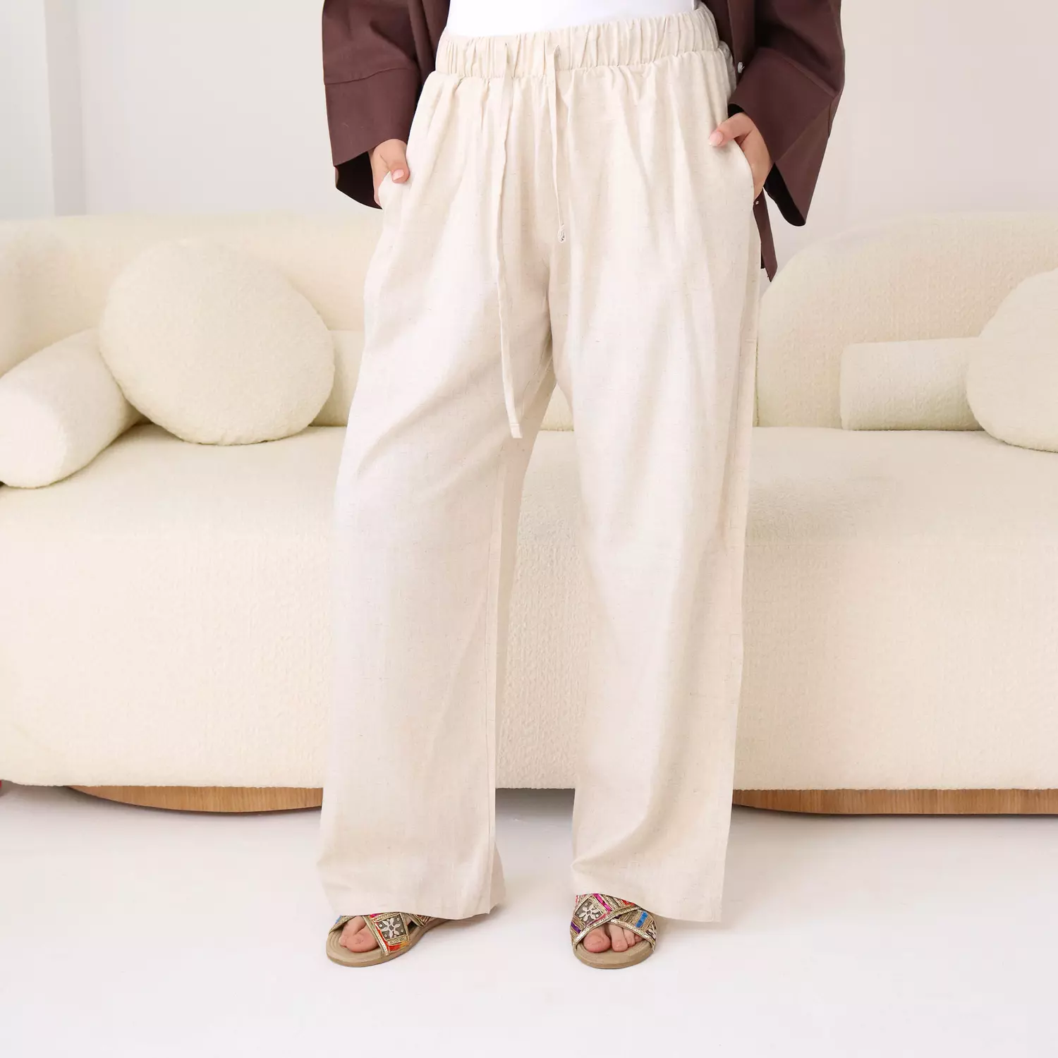 Cotton linen pants in Baige  2