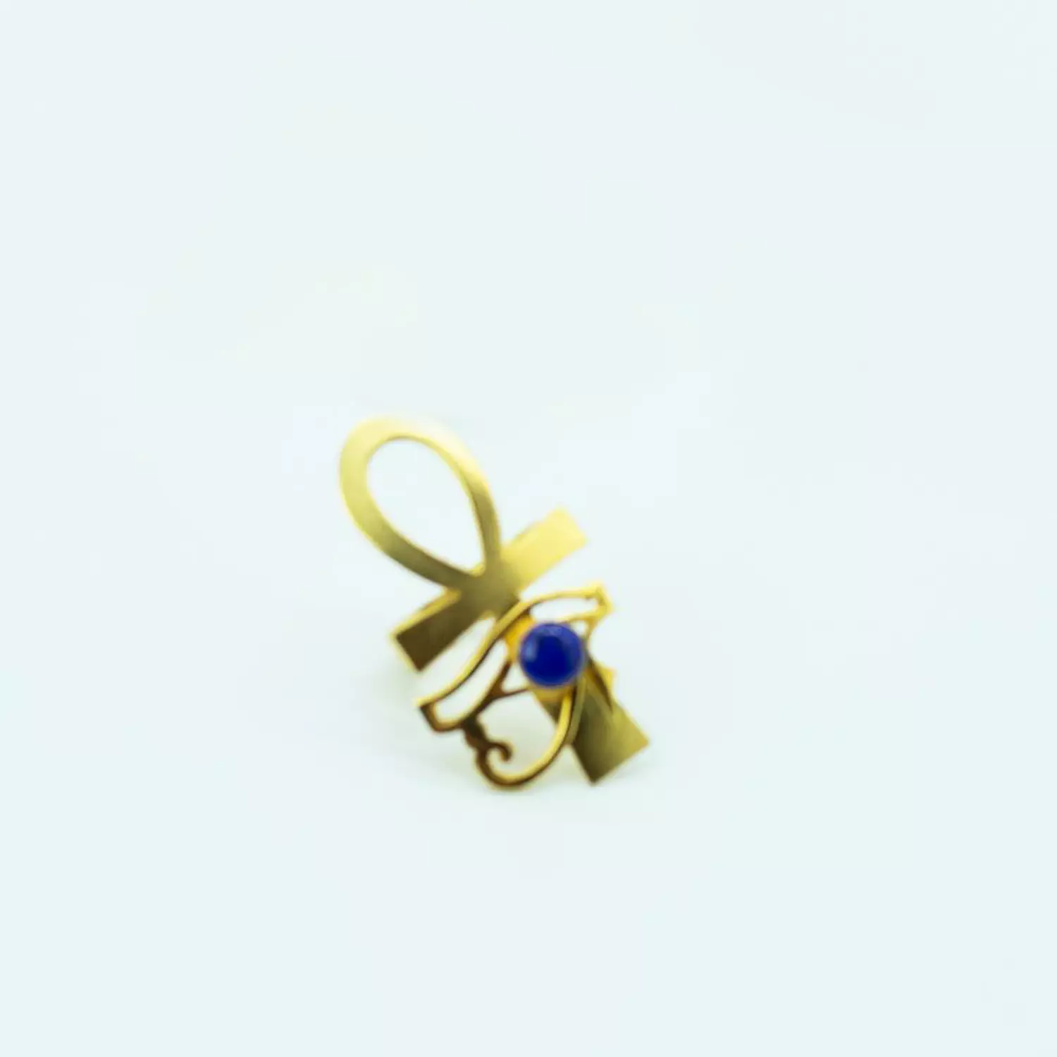 Two-layer copper ring, gold-plated, shiny and smooth, with a natural stone - free size - Eye of Horus hover image