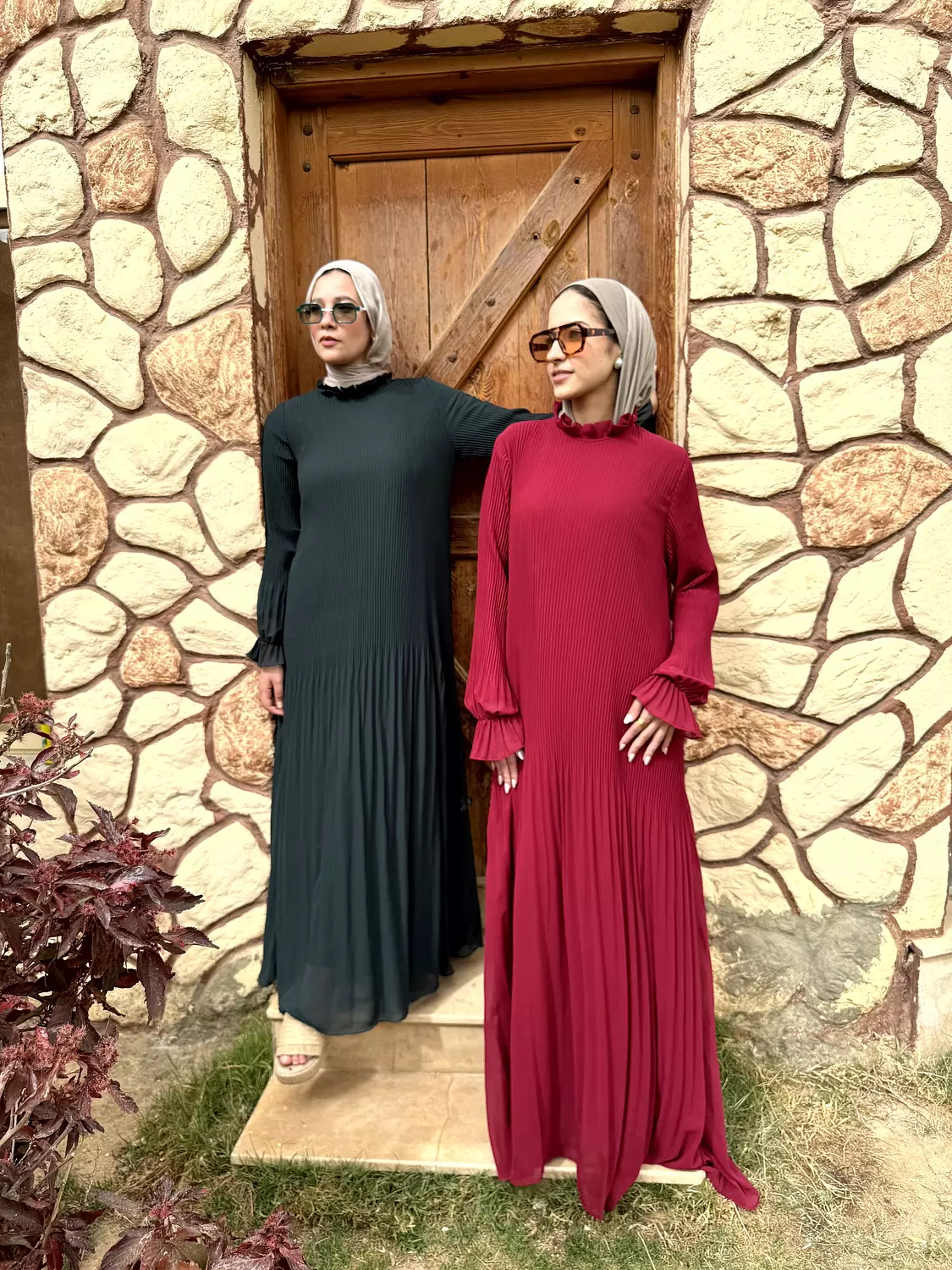 Chiffon Pleated Dress | Burgundy 3