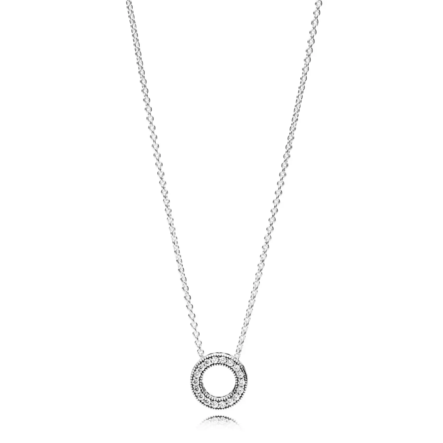 Silver double-sided necklace "Hearts PANDORA" with a pendant in the shape of a circle with carved hearts on the sides. image