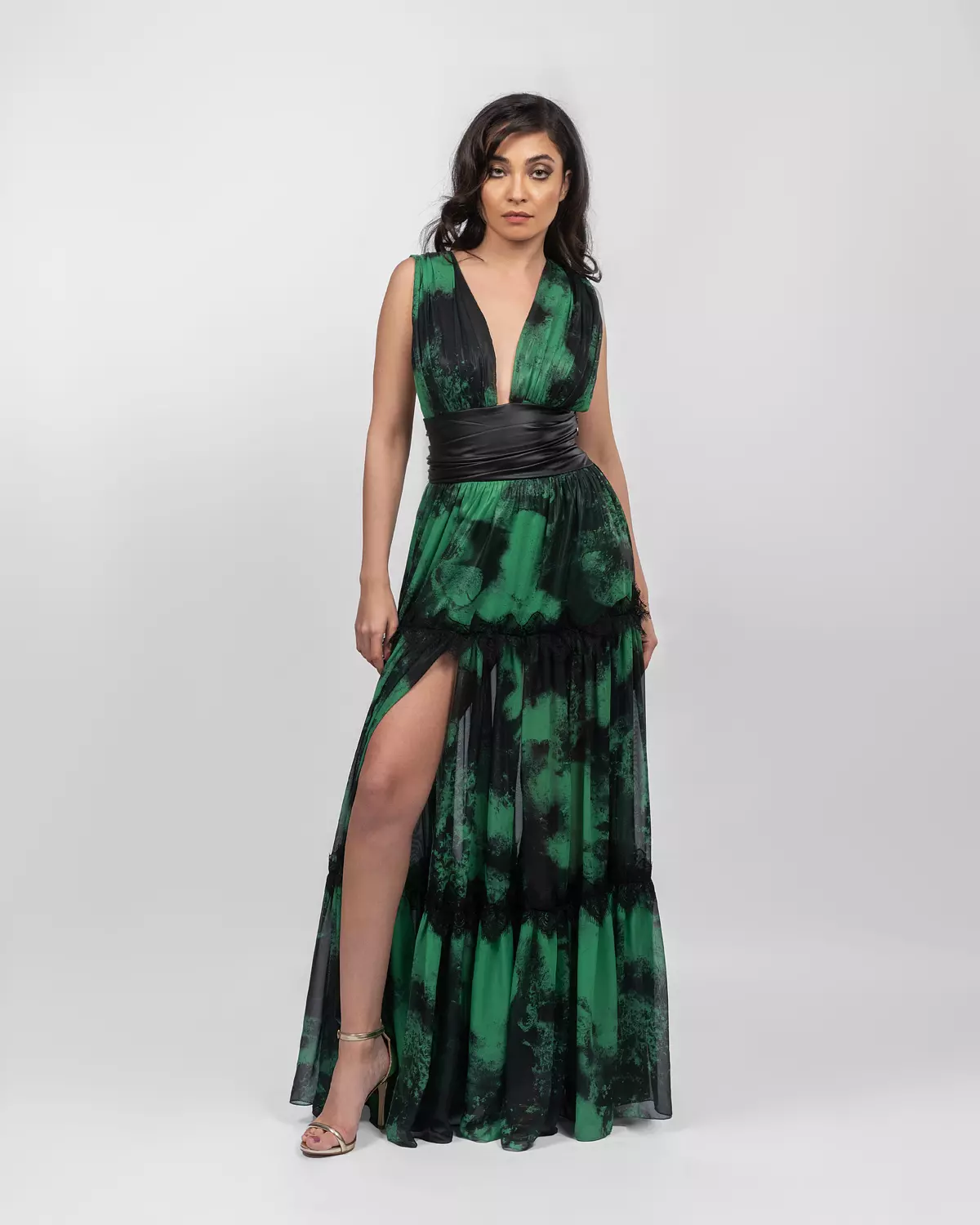 Sophisticated Green Black Dress hover image