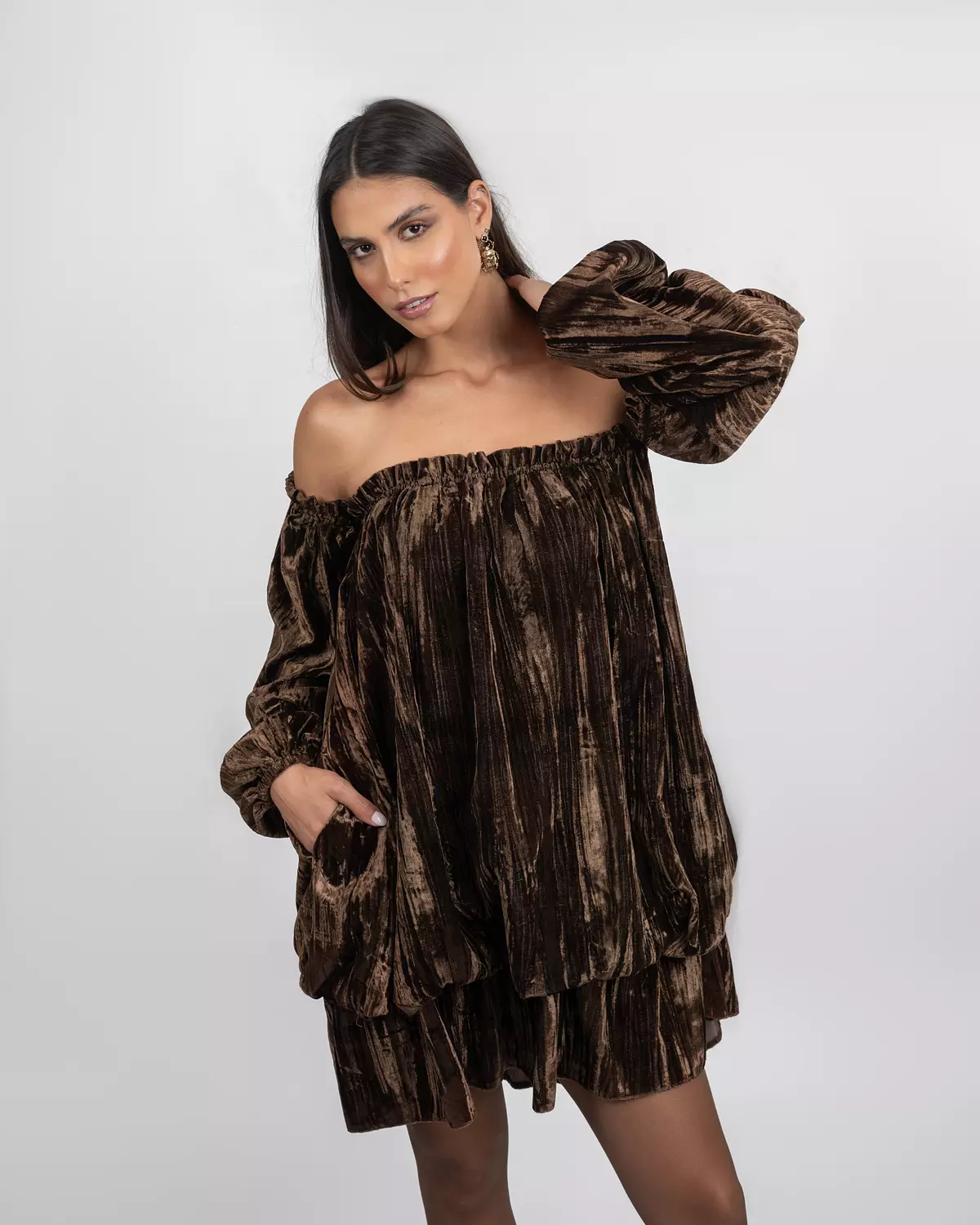 Off-Shoulder Velvet Mini Dress 2