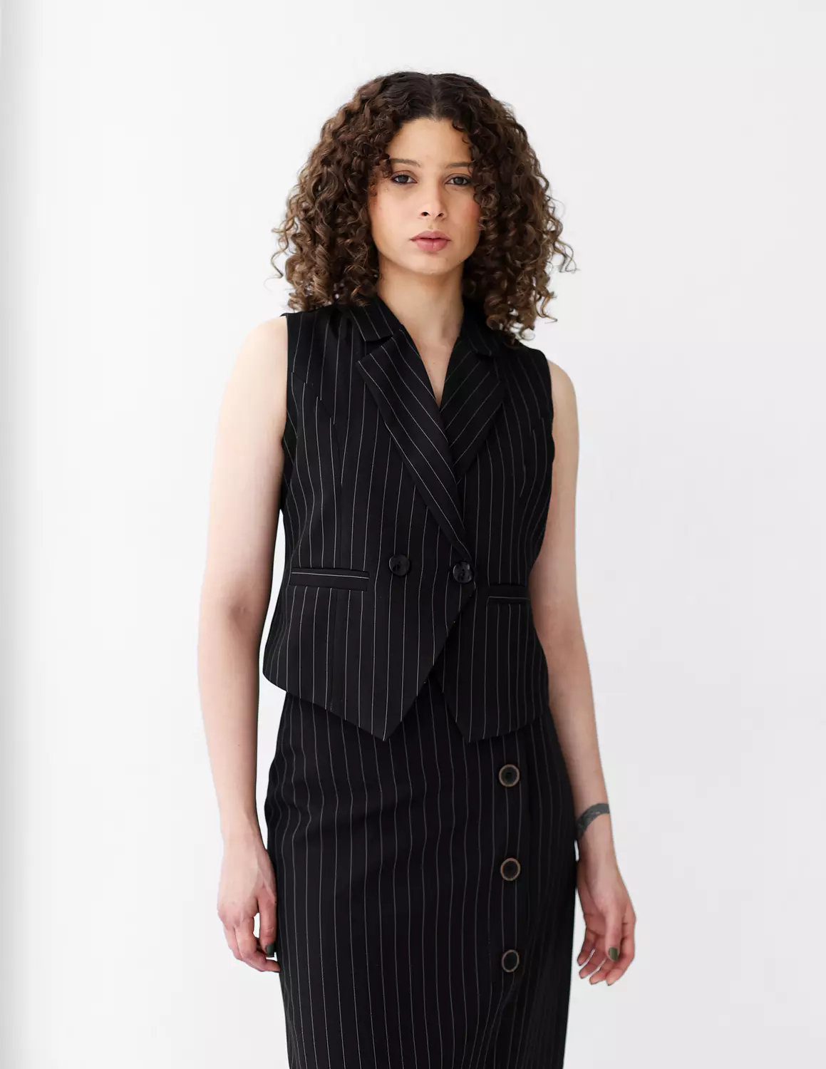 Striped Black double breasted cropped vest  image