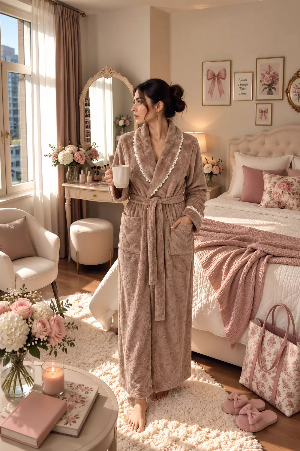 Tan Taupe Lace Long Robe 3