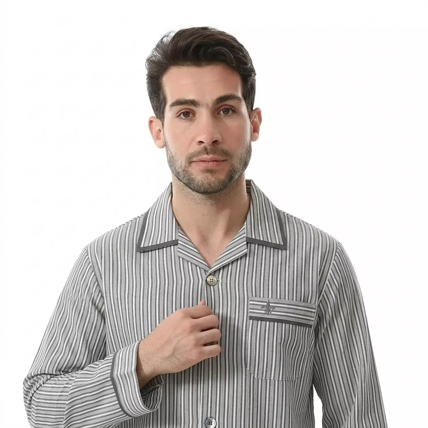 بيجاما رجالي مقلم كم طويل - 2393- مخطط باللون الرمادي hover image