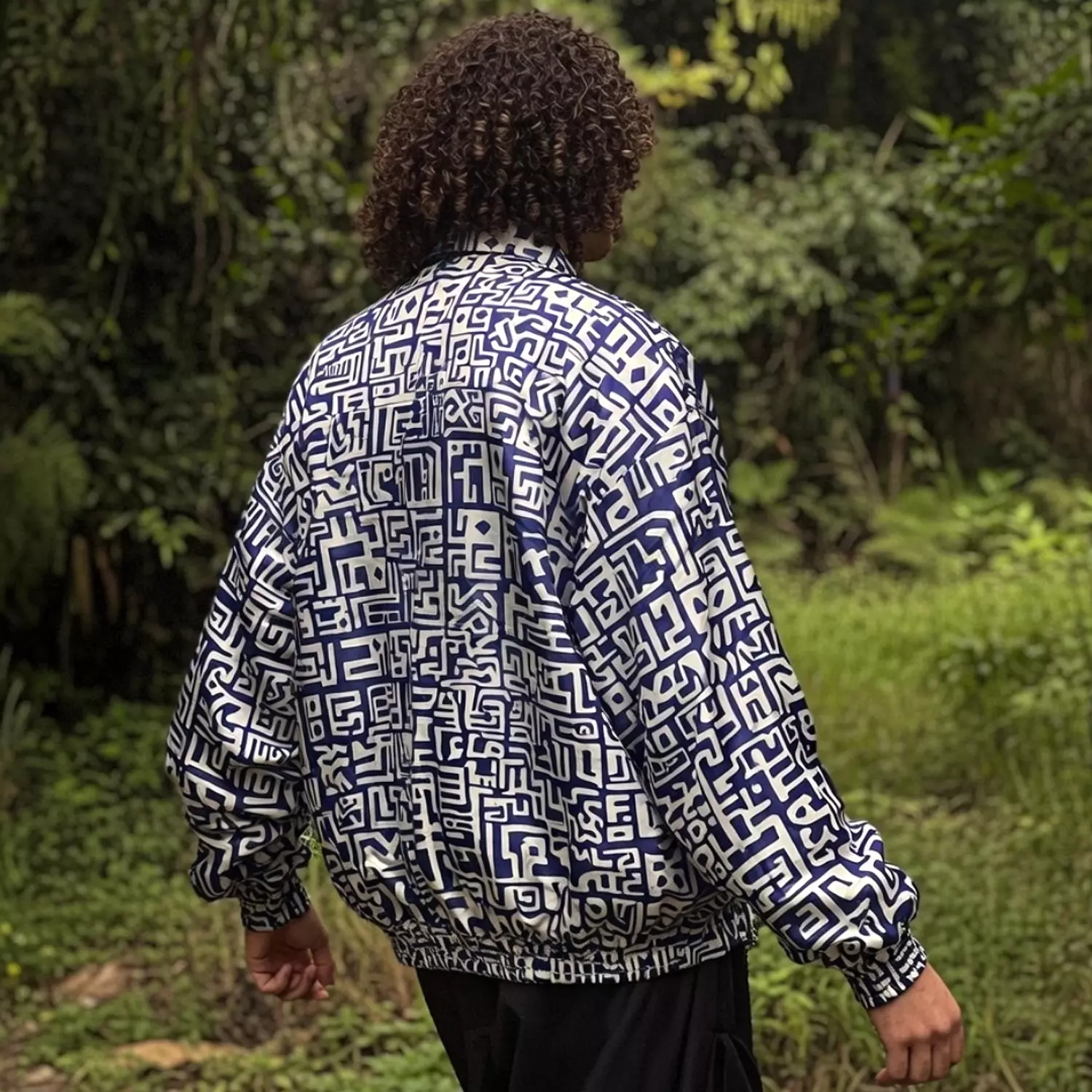 Ethnic Blue & White Unisex Bomber Jacket image