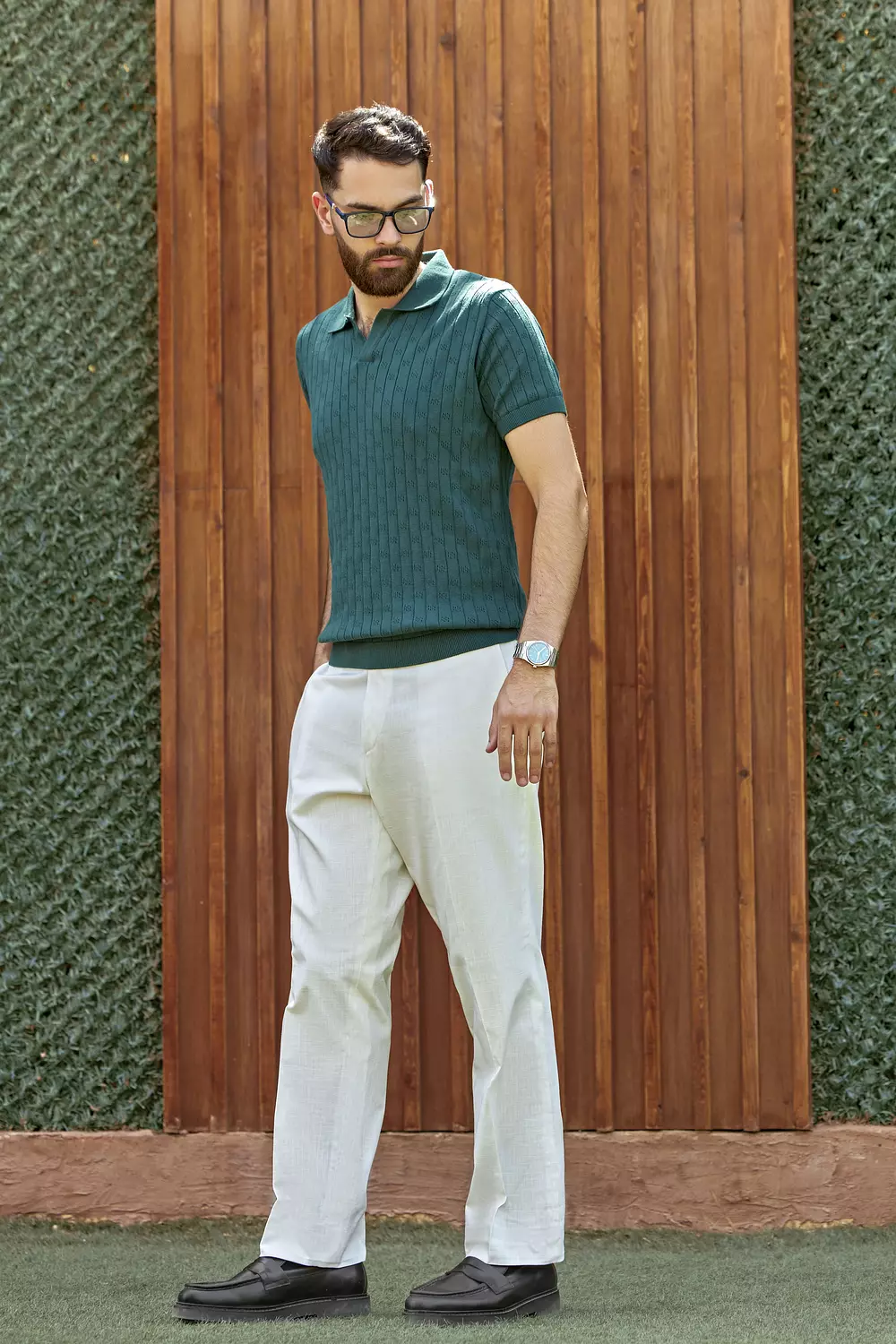 Men’s Forest Green Textured Knit Polo 2