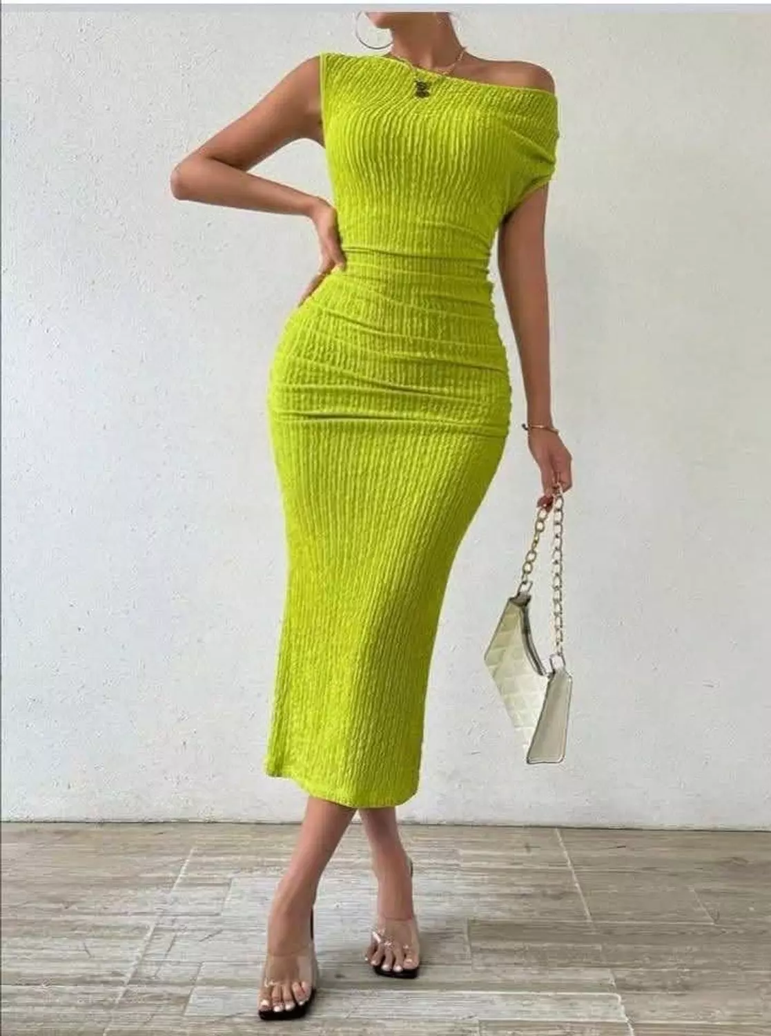 One-Shoulder Pleated Midi Dress – Asymmetric Neckline 4