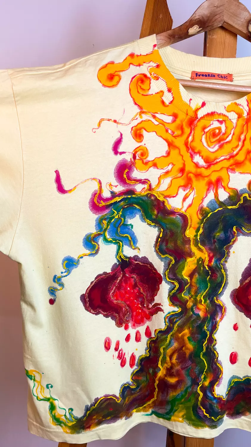 “Belonging “Hand-Painted yellow Cotton T-Shirt. hover image
